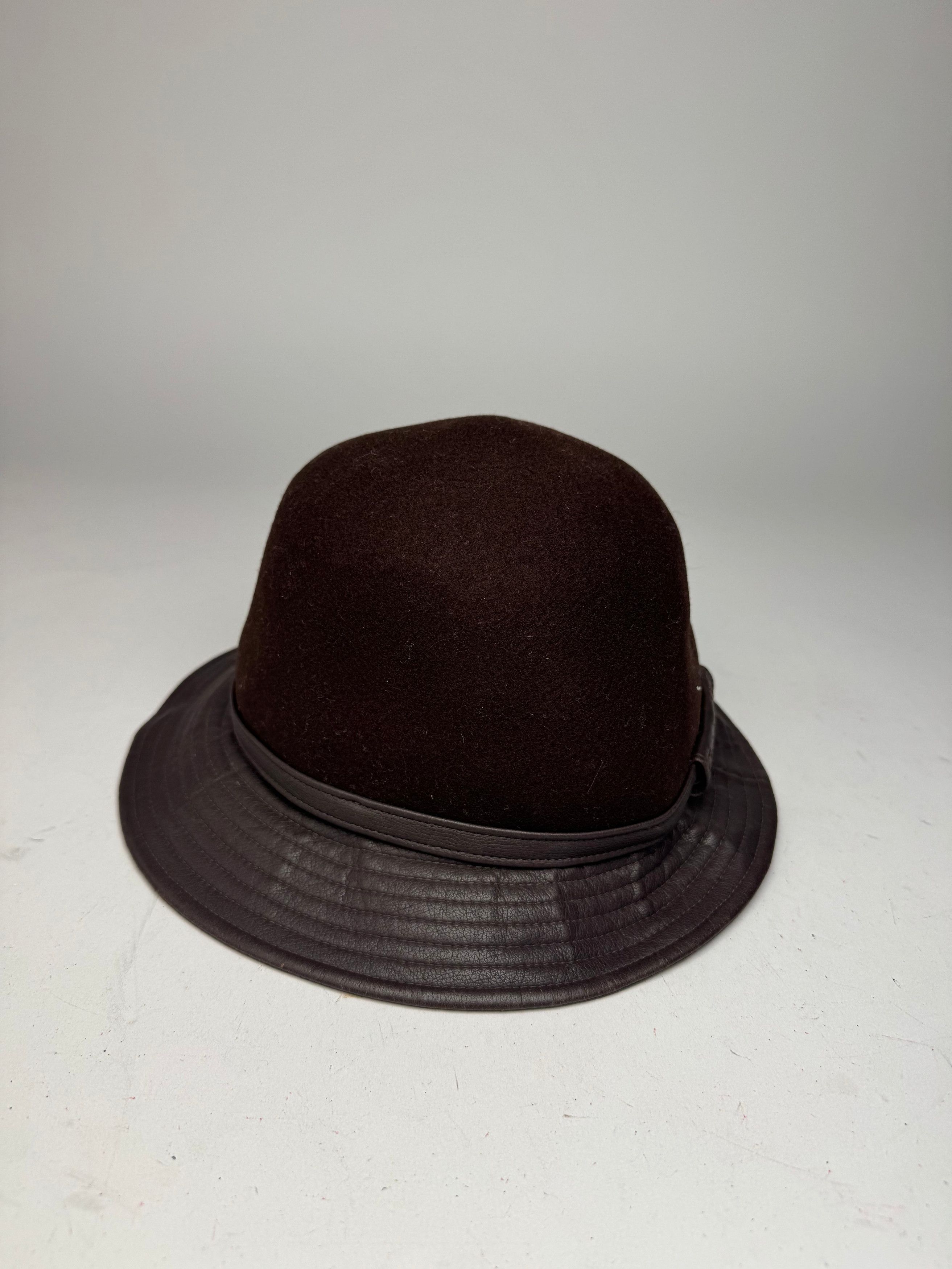 Dior Vintage Leather Wool Hat Brown Size ONE SIZE - 3 Thumbnail