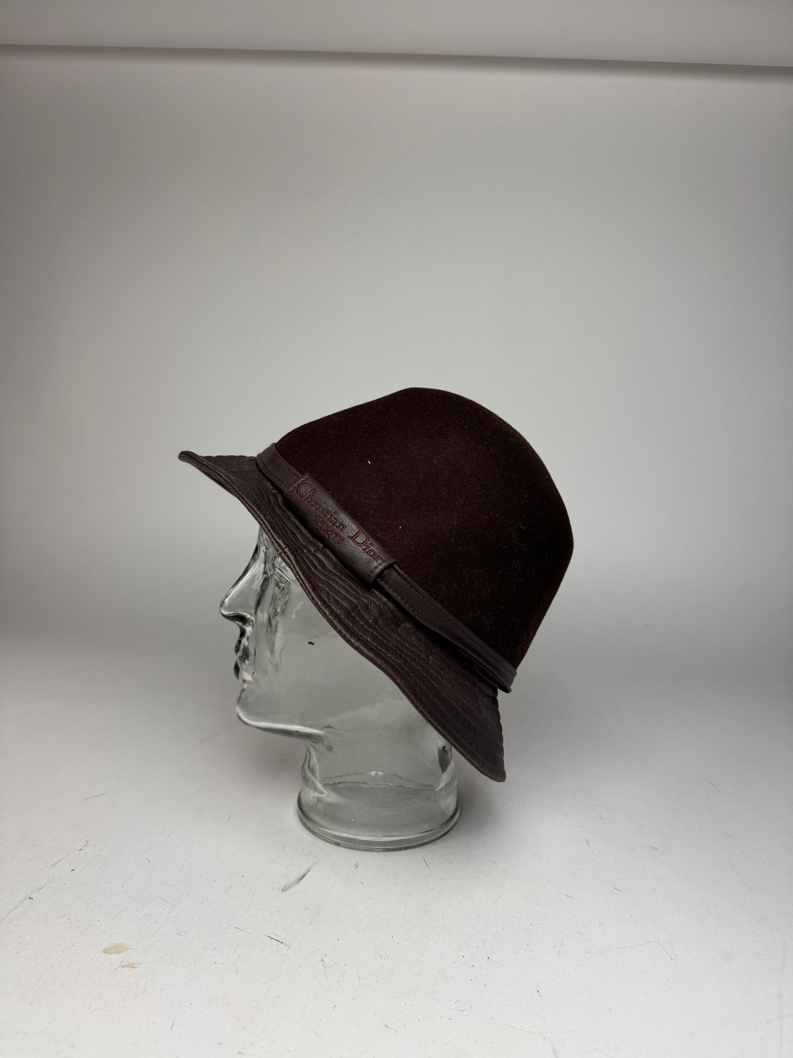 Dior Vintage Leather Wool Hat Brown Size ONE SIZE - 8 Thumbnail