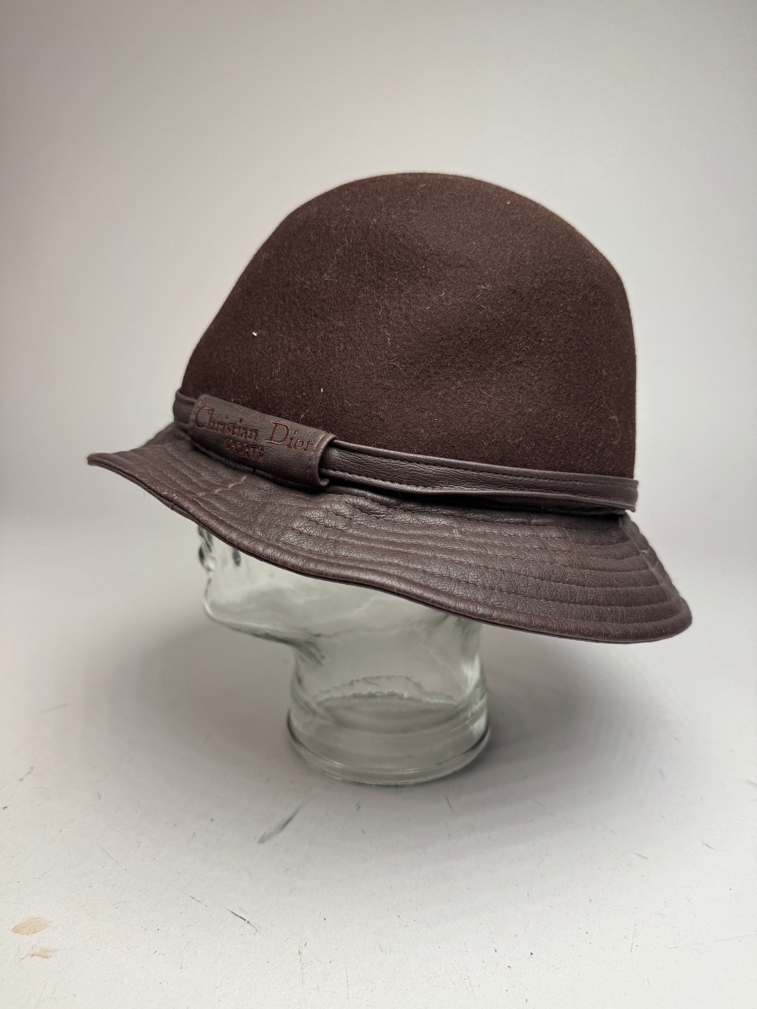 Dior Vintage Leather Wool Hat Brown Size ONE SIZE - 9 Thumbnail