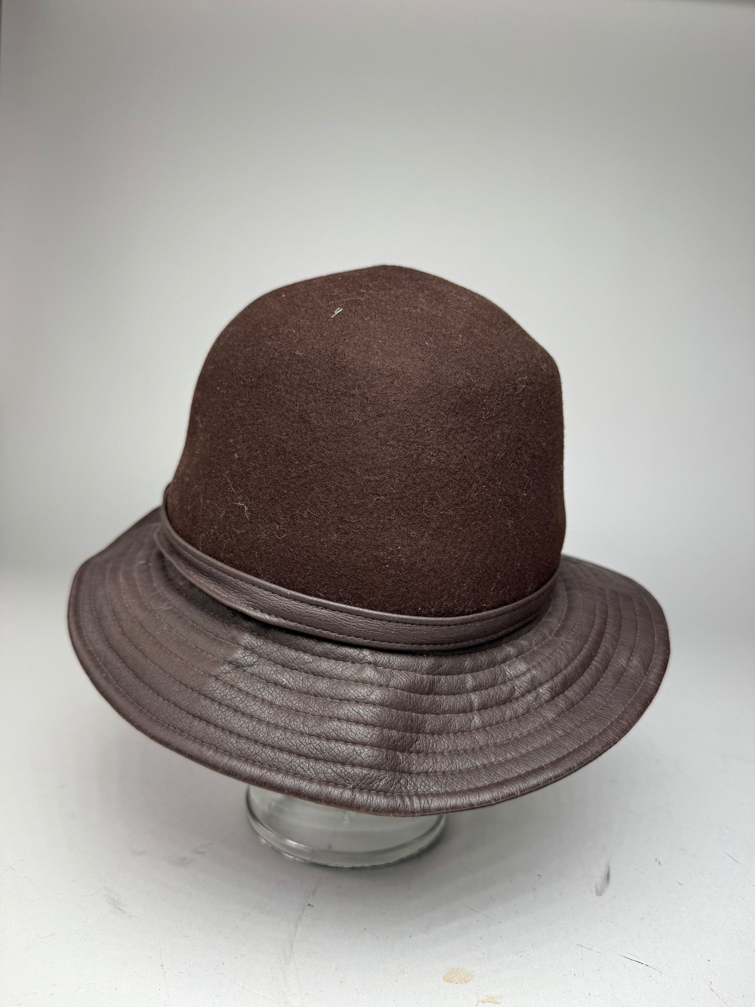 Dior Vintage Leather Wool Hat Brown Size ONE SIZE - 10 Thumbnail