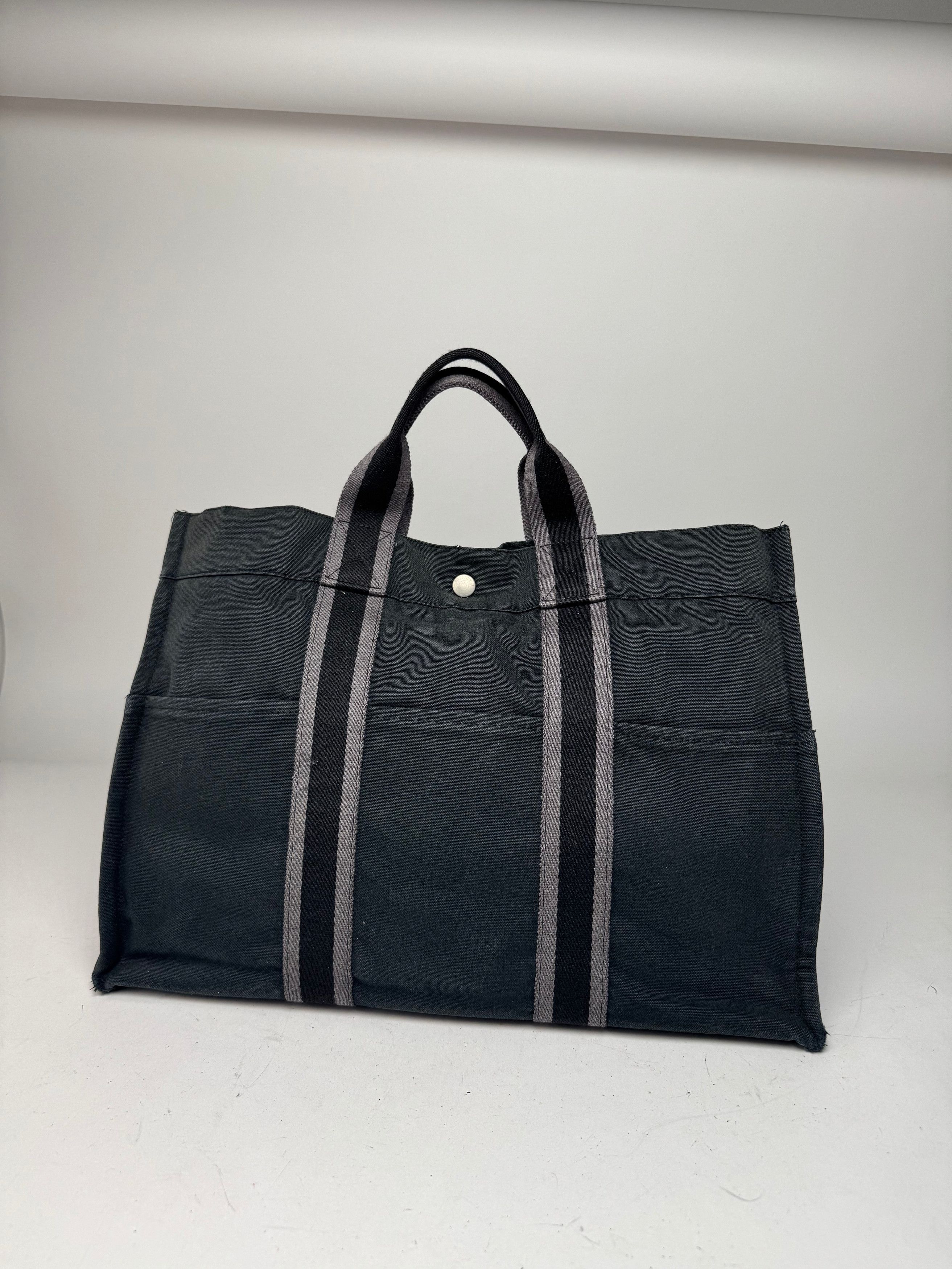 Other Vintage Hermes Canvas Tote Bag Black Grey Size ONE SIZE - 8 Thumbnail