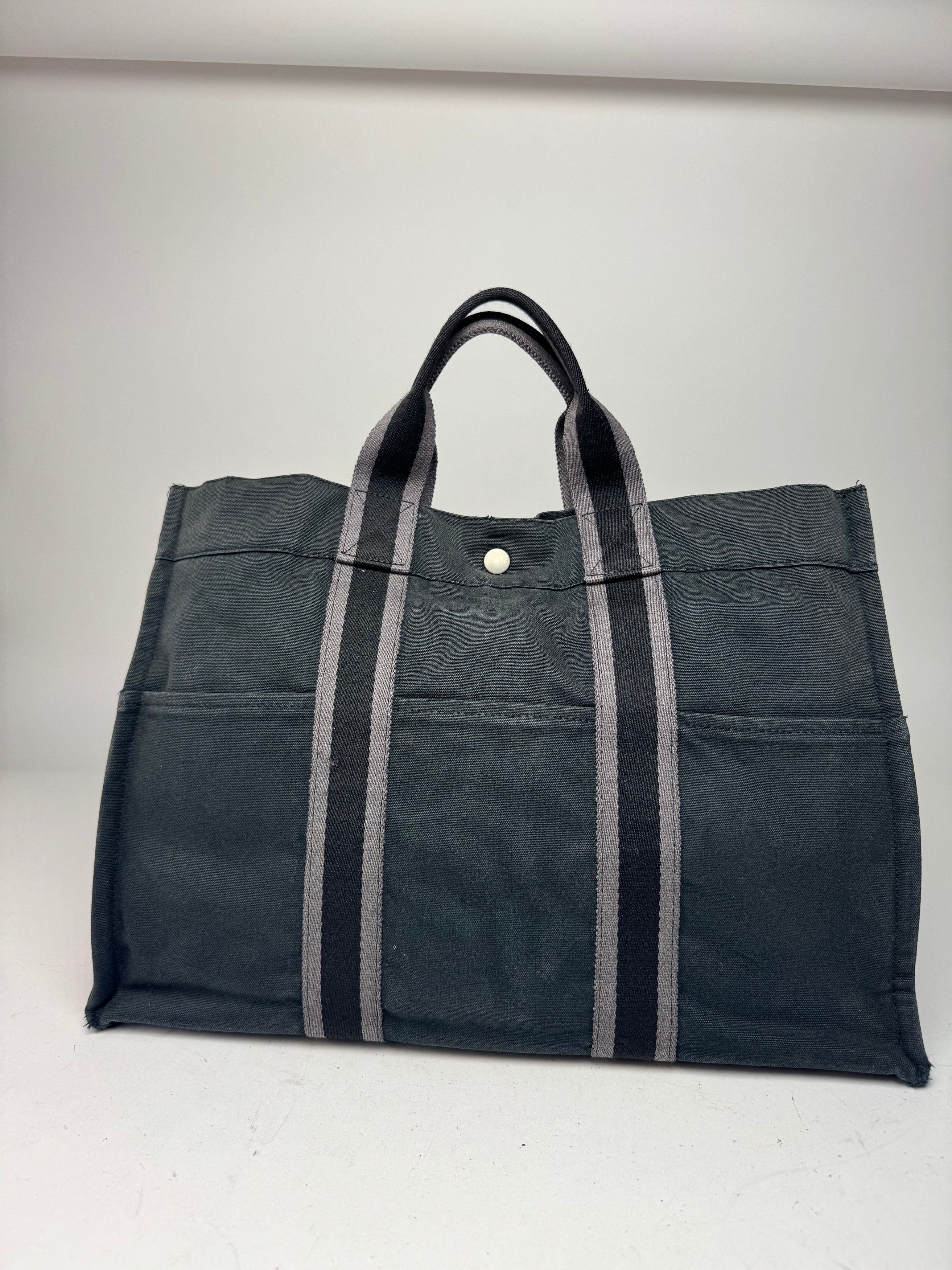 Other Vintage Hermes Canvas Tote Bag Black Grey Size ONE SIZE - 3 Thumbnail