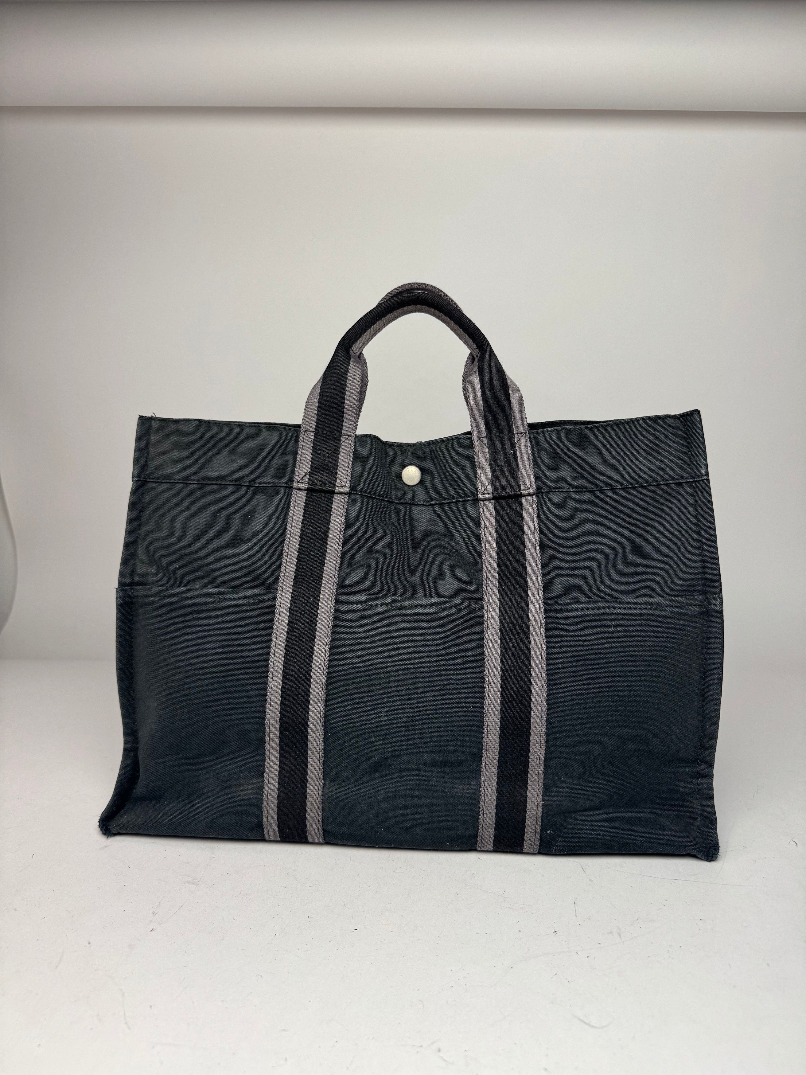Other Vintage Hermes Canvas Tote Bag Black Grey Size ONE SIZE - 6 Thumbnail