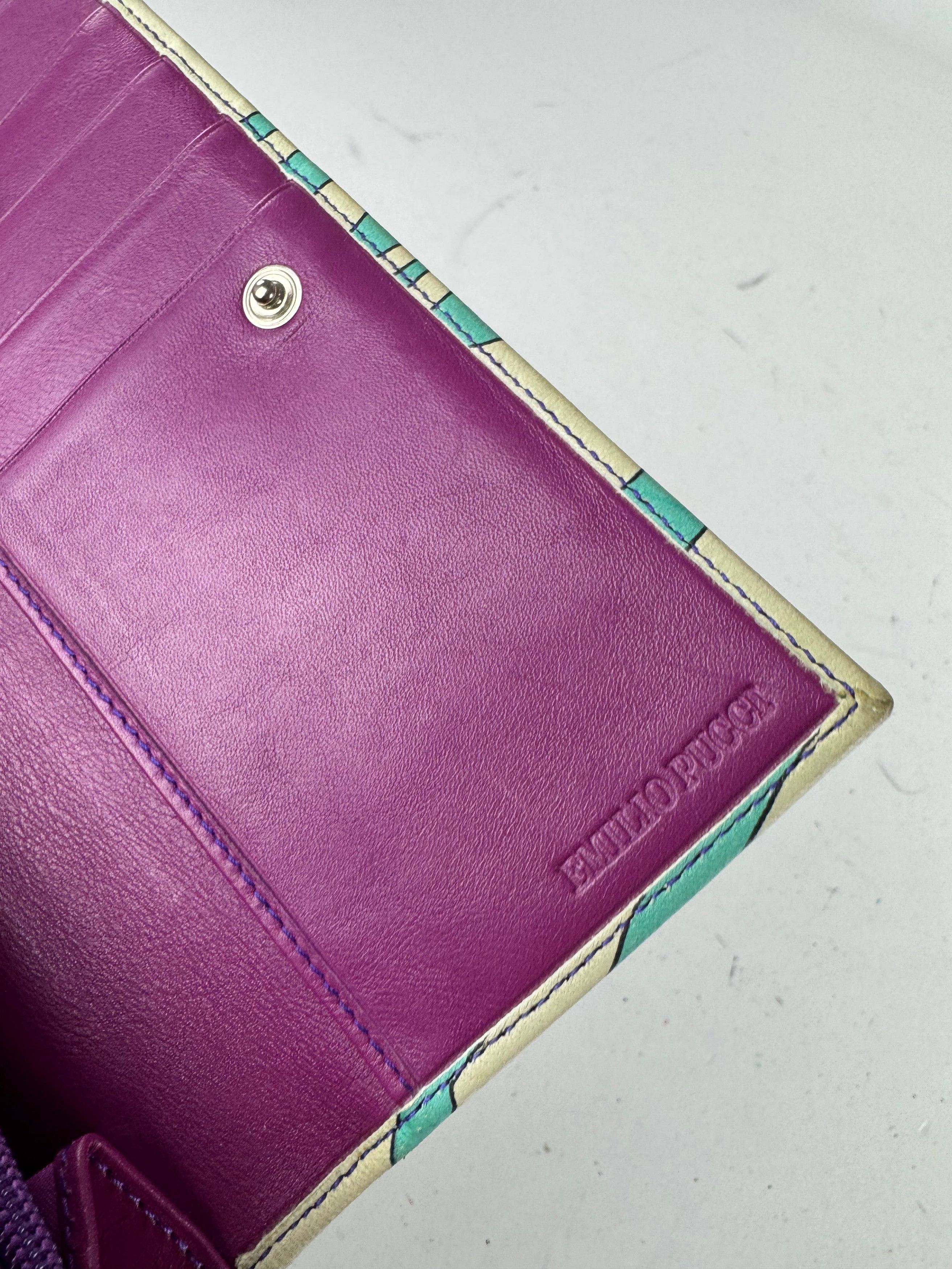 Emilio Pucci Vintage Blue White Green Leather Wallet Size ONE SIZE - 4 Thumbnail