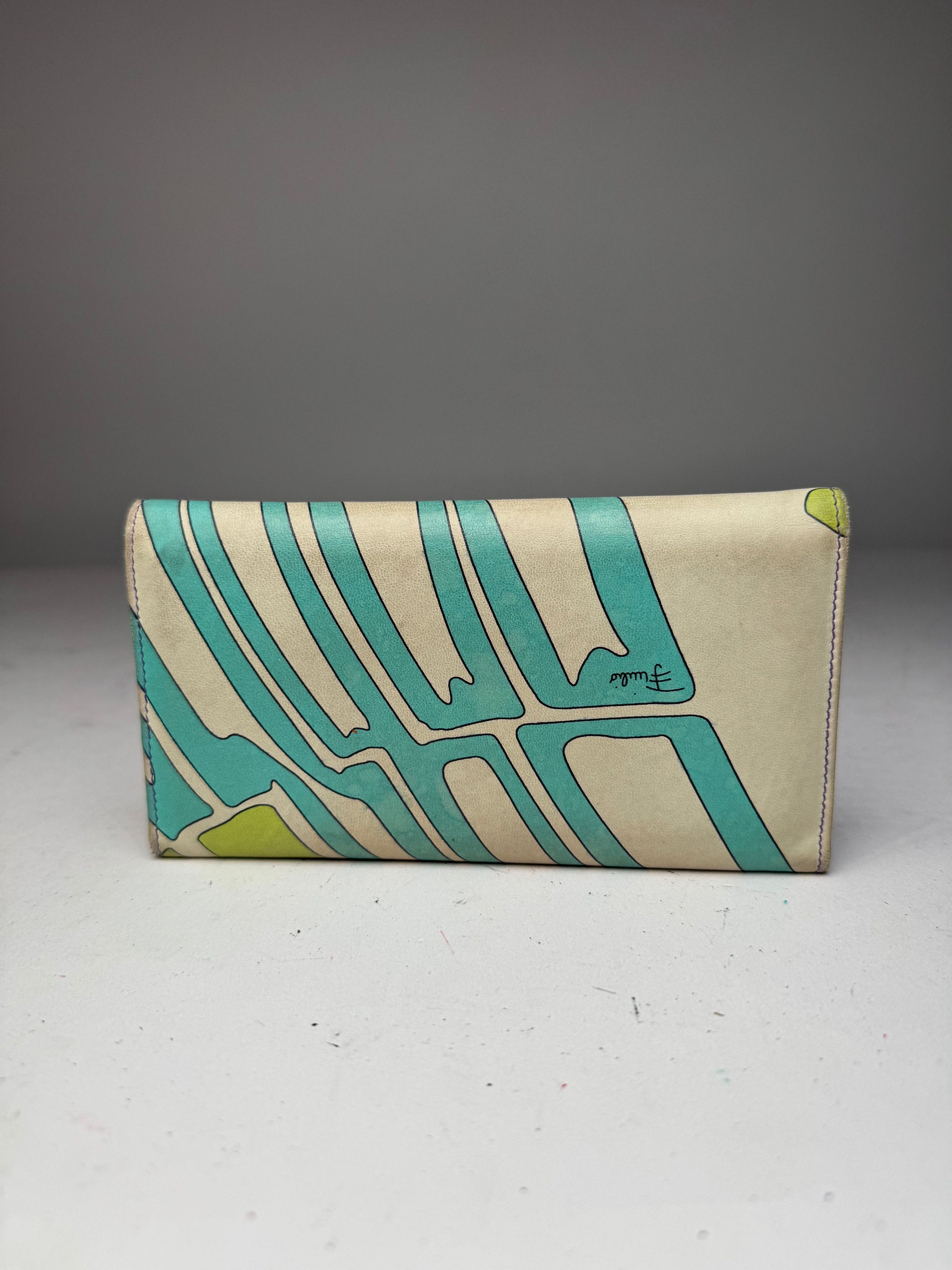 Emilio Pucci Vintage Blue White Green Leather Wallet Size ONE SIZE - 2 Thumbnail