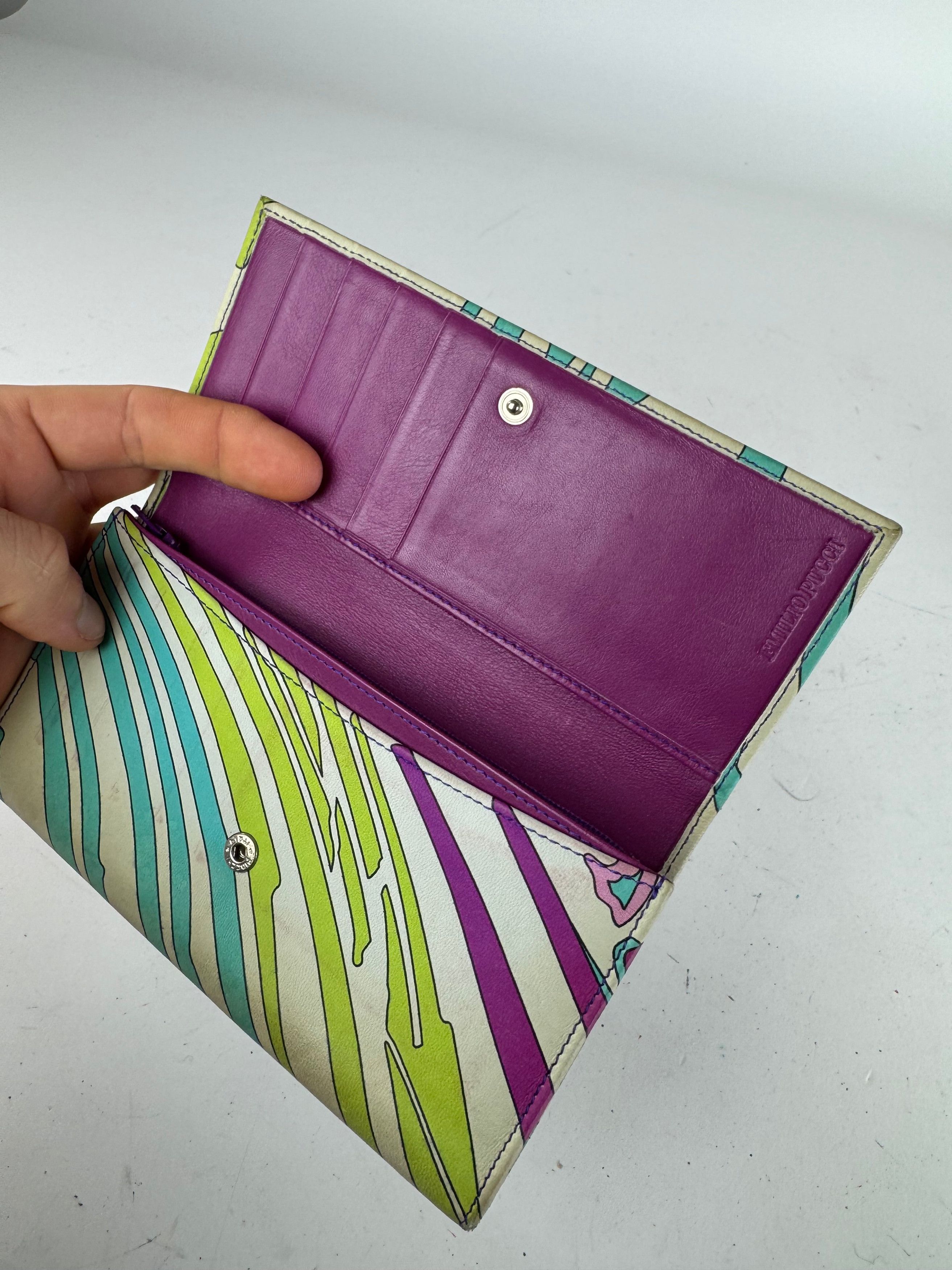 Emilio Pucci Vintage Blue White Green Leather Wallet Size ONE SIZE - 3 Thumbnail