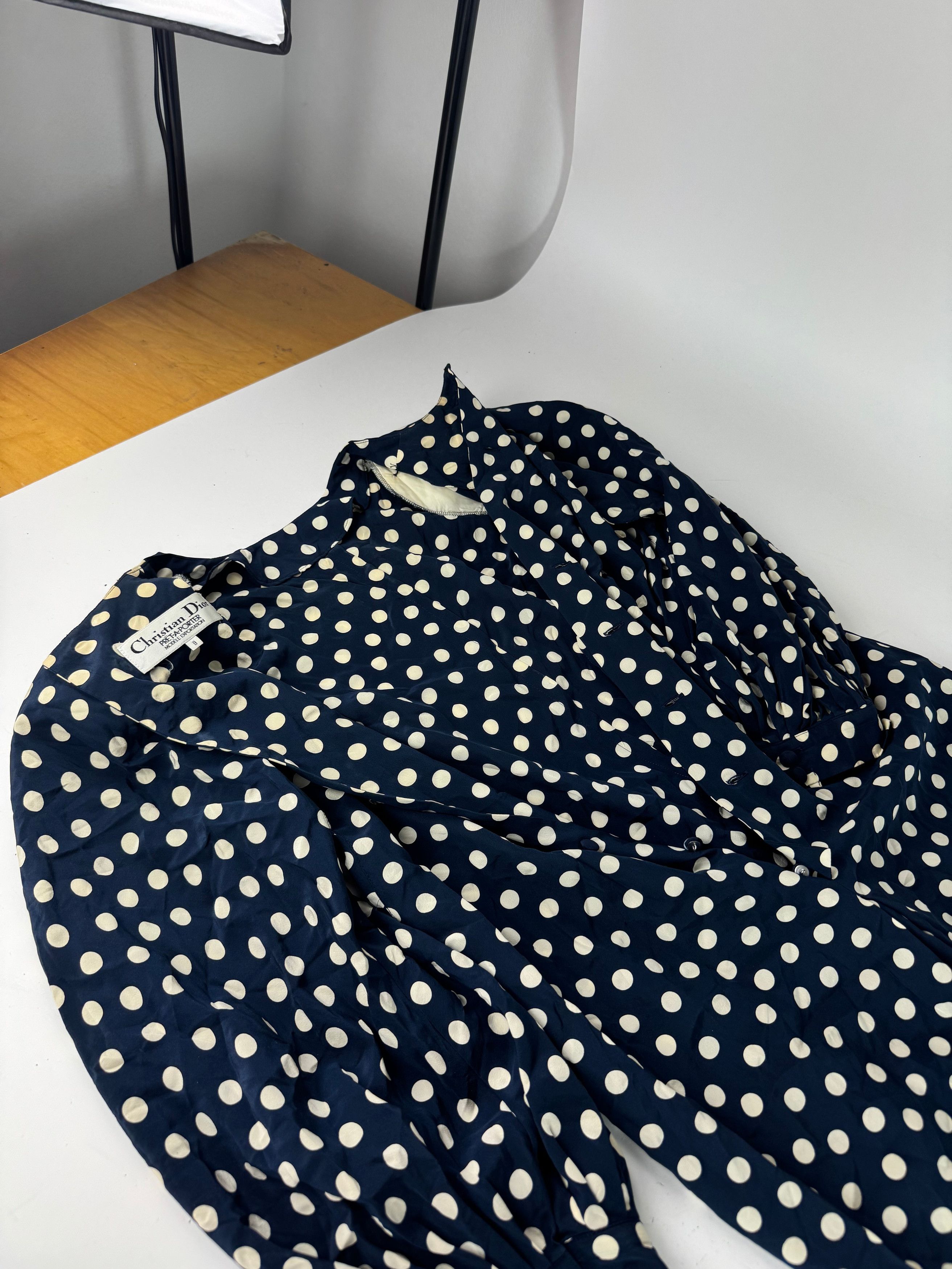 Dior Vintage polkadot Silk Dress navy White L Size M / US 6-8 / IT 42-44 - 9 Thumbnail