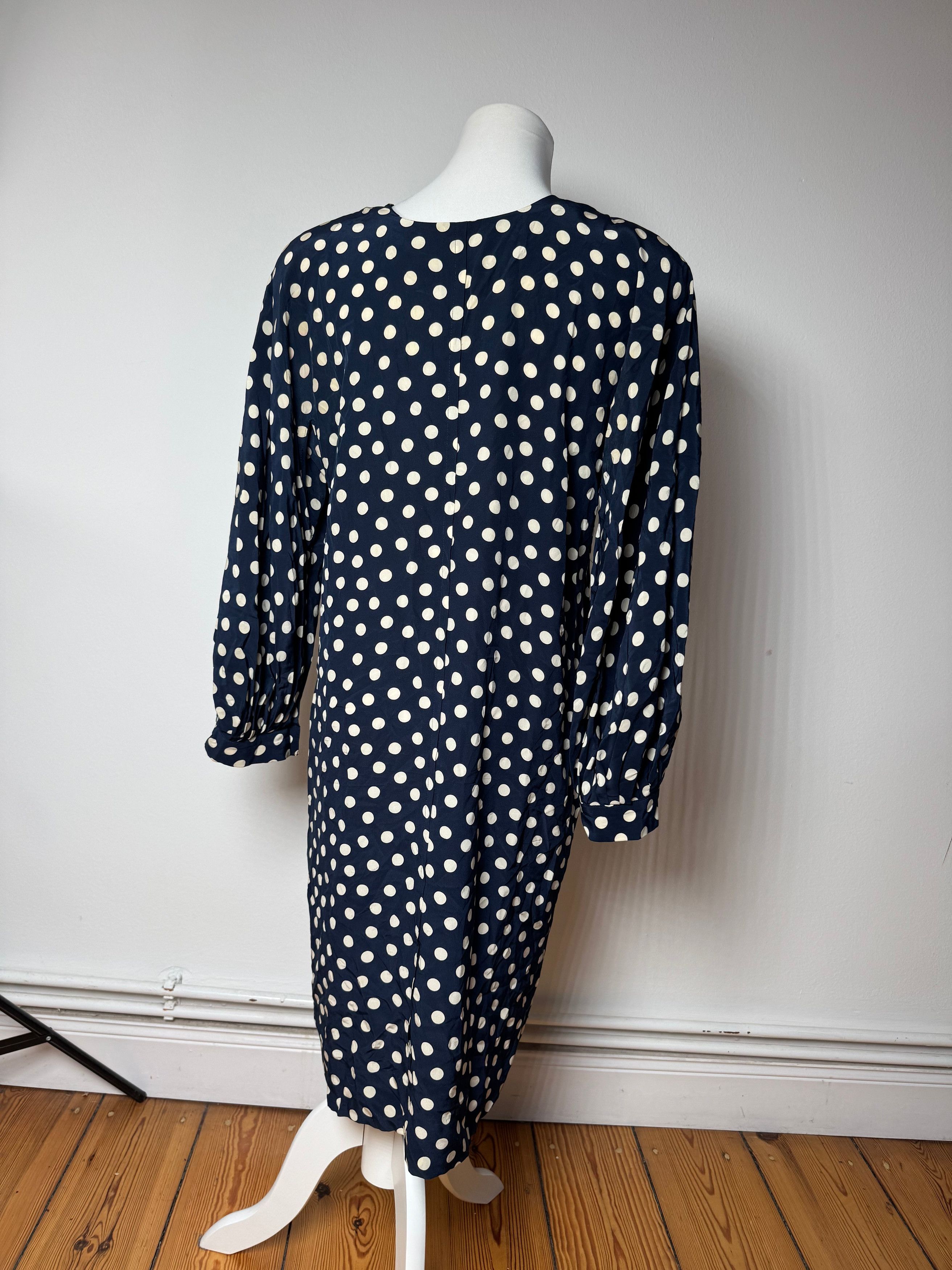 Dior Vintage polkadot Silk Dress navy White L Size M / US 6-8 / IT 42-44 - 3 Thumbnail