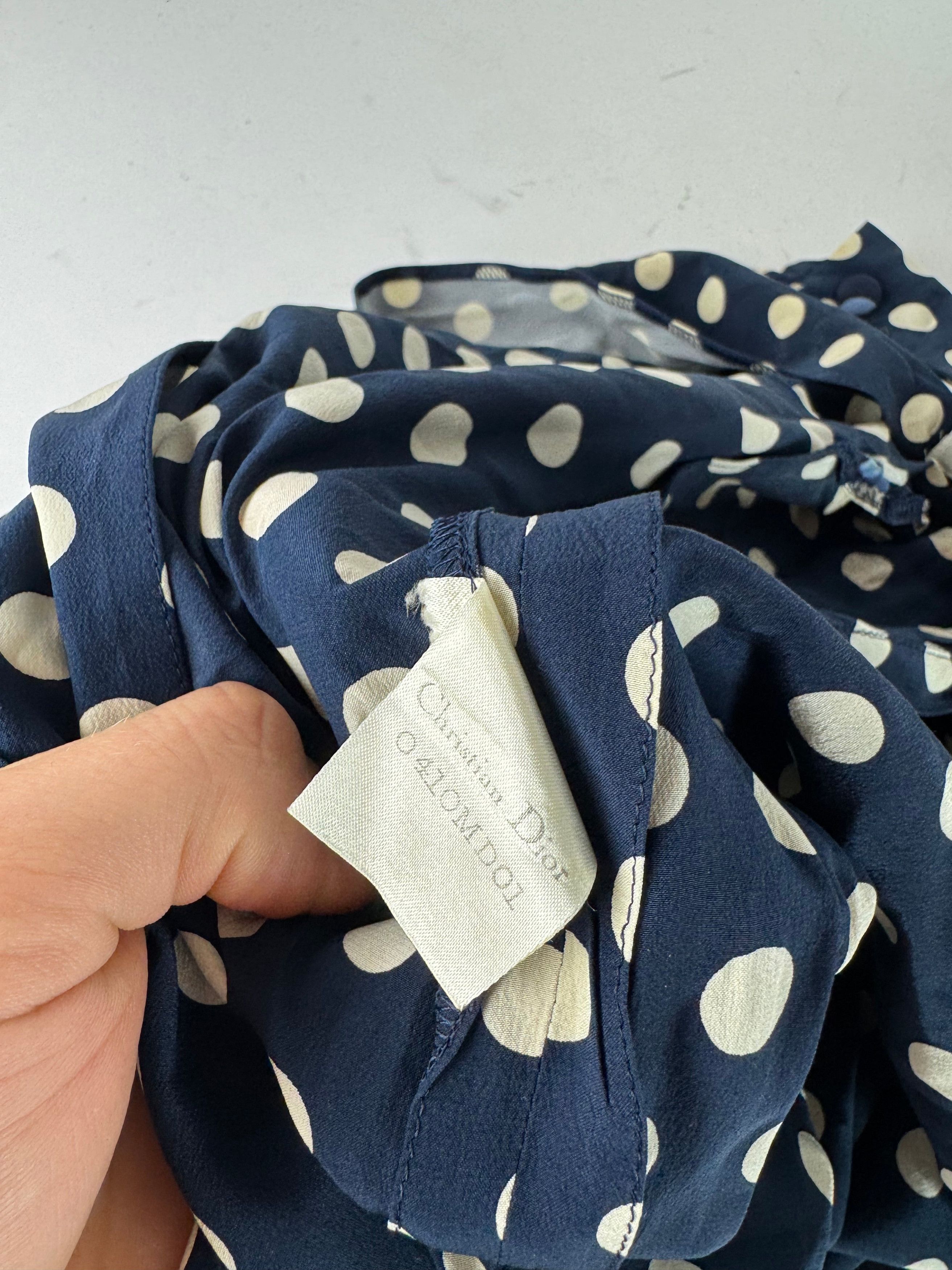 Dior Vintage polkadot Silk Dress navy White L Size M / US 6-8 / IT 42-44 - 10 Thumbnail