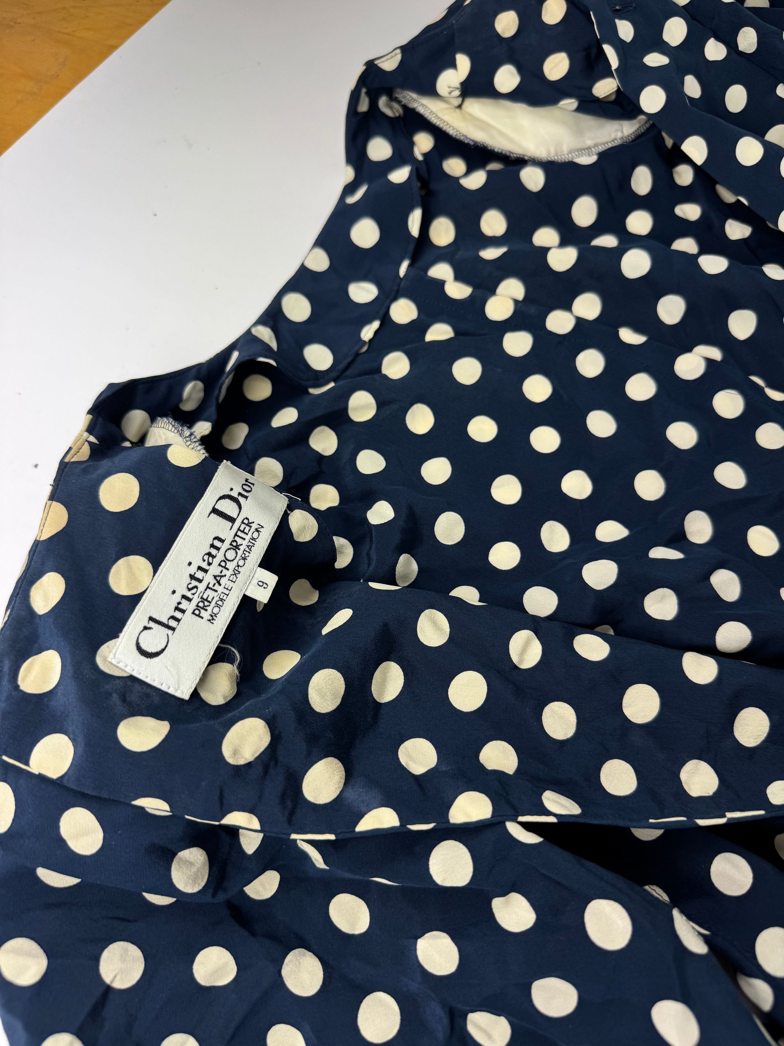 Dior Vintage polkadot Silk Dress navy White L Size M / US 6-8 / IT 42-44 - 8 Thumbnail
