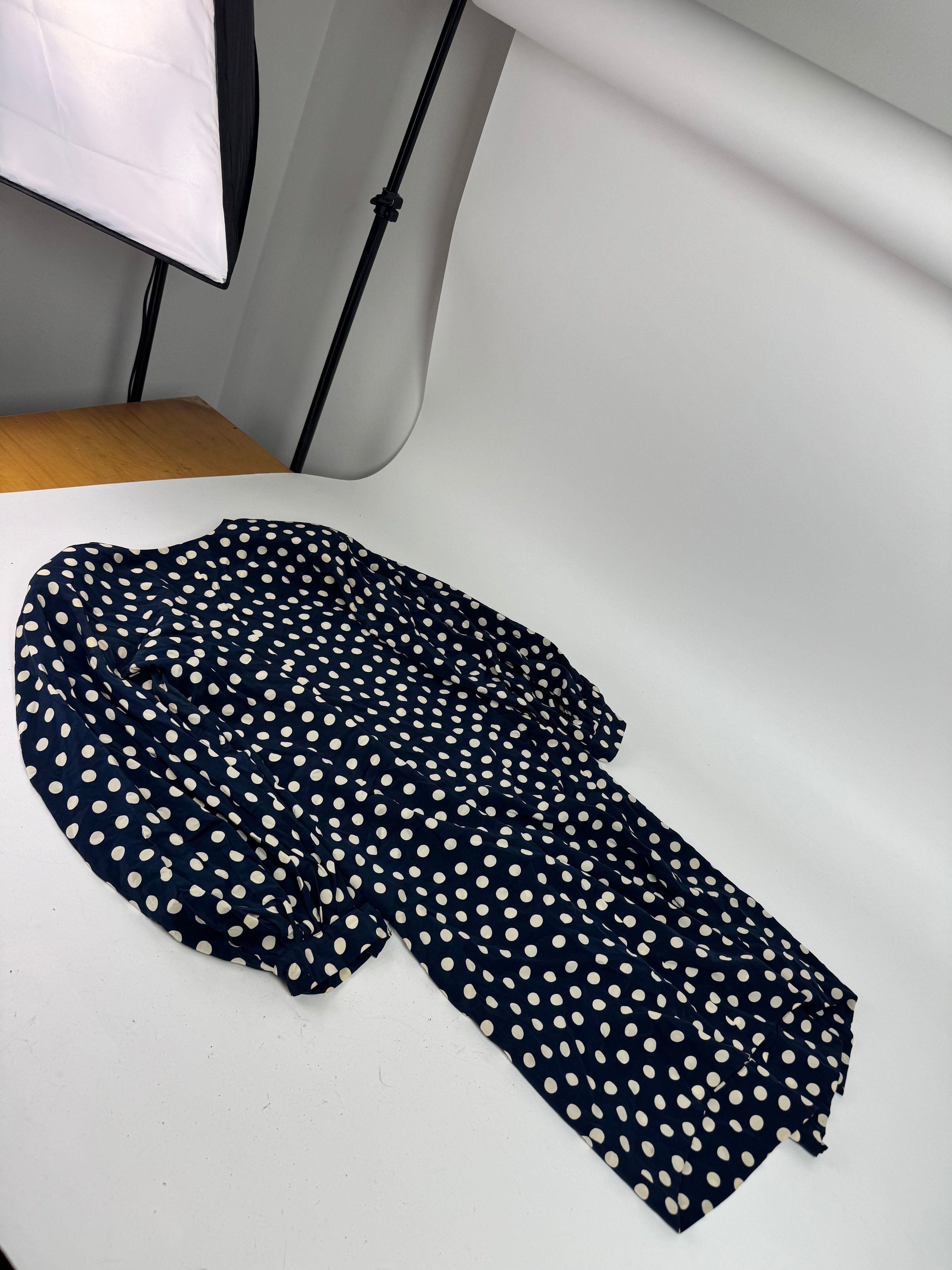 Dior Vintage polkadot Silk Dress navy White L Size M / US 6-8 / IT 42-44 - 6 Thumbnail