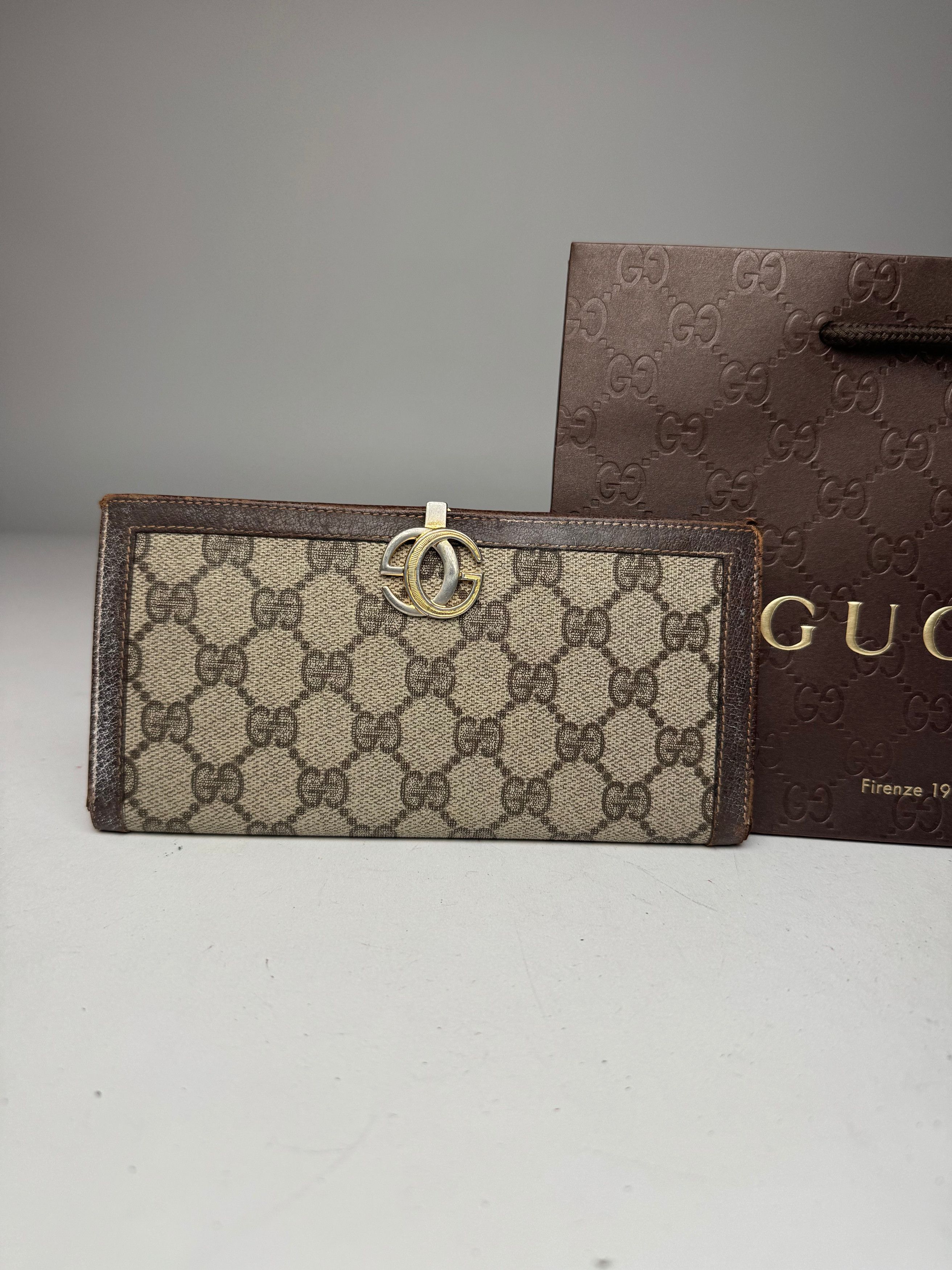 Gucci Vintage Monogram Leather Wallet Grey Brown Size ONE SIZE - 4 Thumbnail