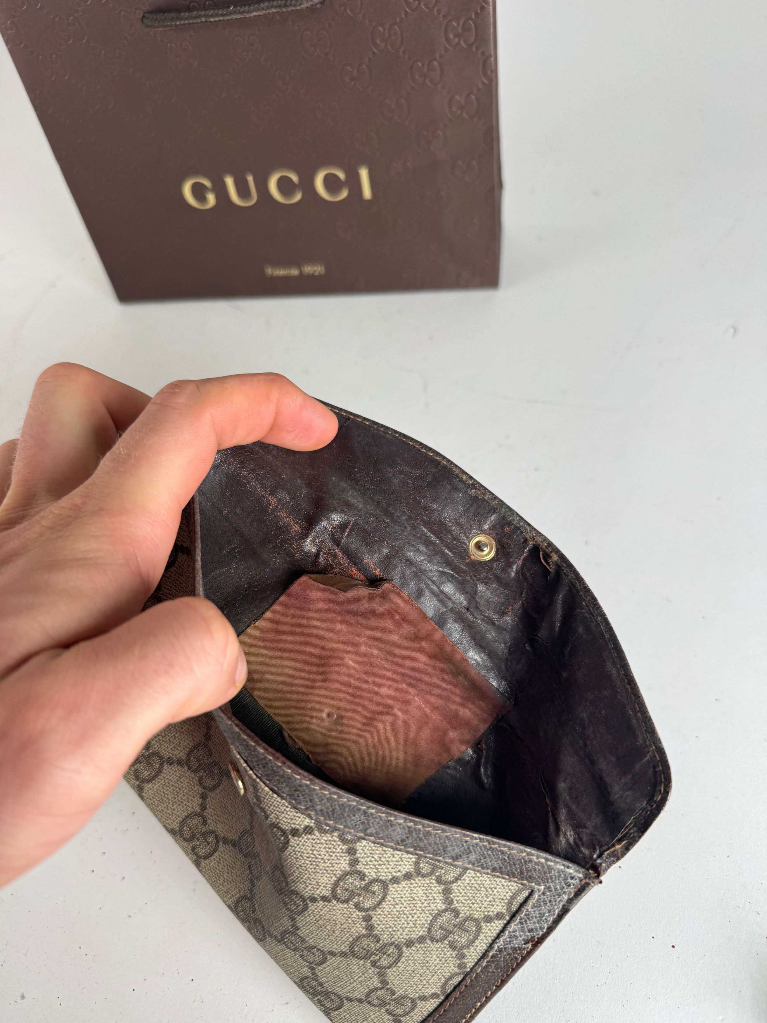 Gucci Vintage Monogram Leather Wallet Grey Brown Size ONE SIZE - 8 Thumbnail