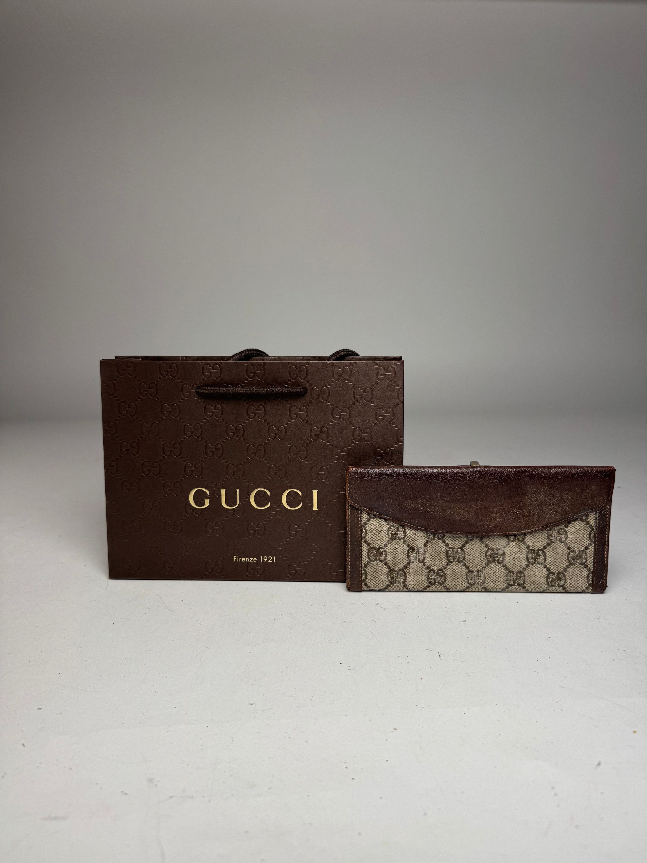Gucci Vintage Monogram Leather Wallet Grey Brown Size ONE SIZE - 2 Thumbnail