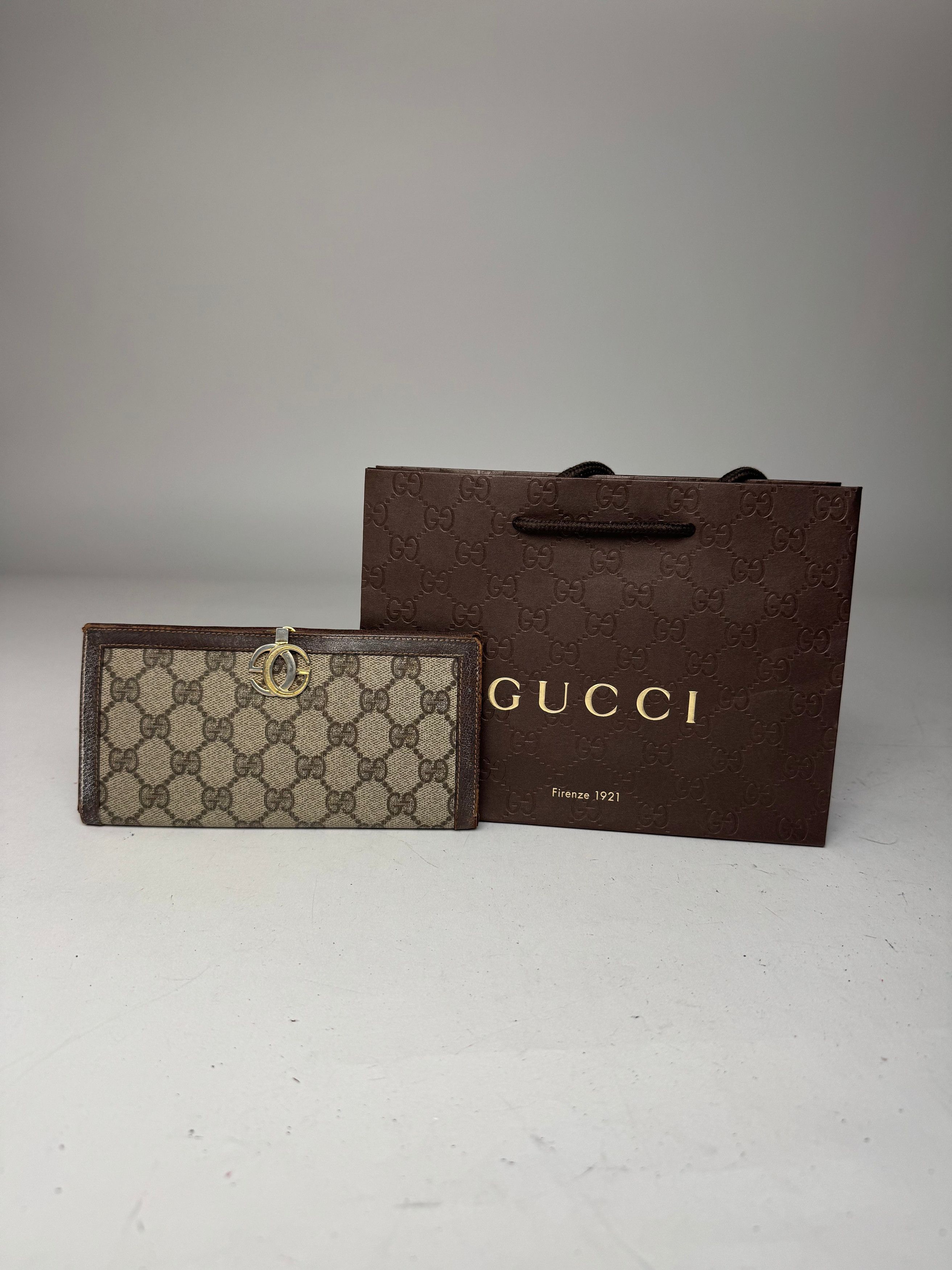 Gucci Vintage Monogram Leather Wallet Grey Brown Size ONE SIZE - 11 Thumbnail