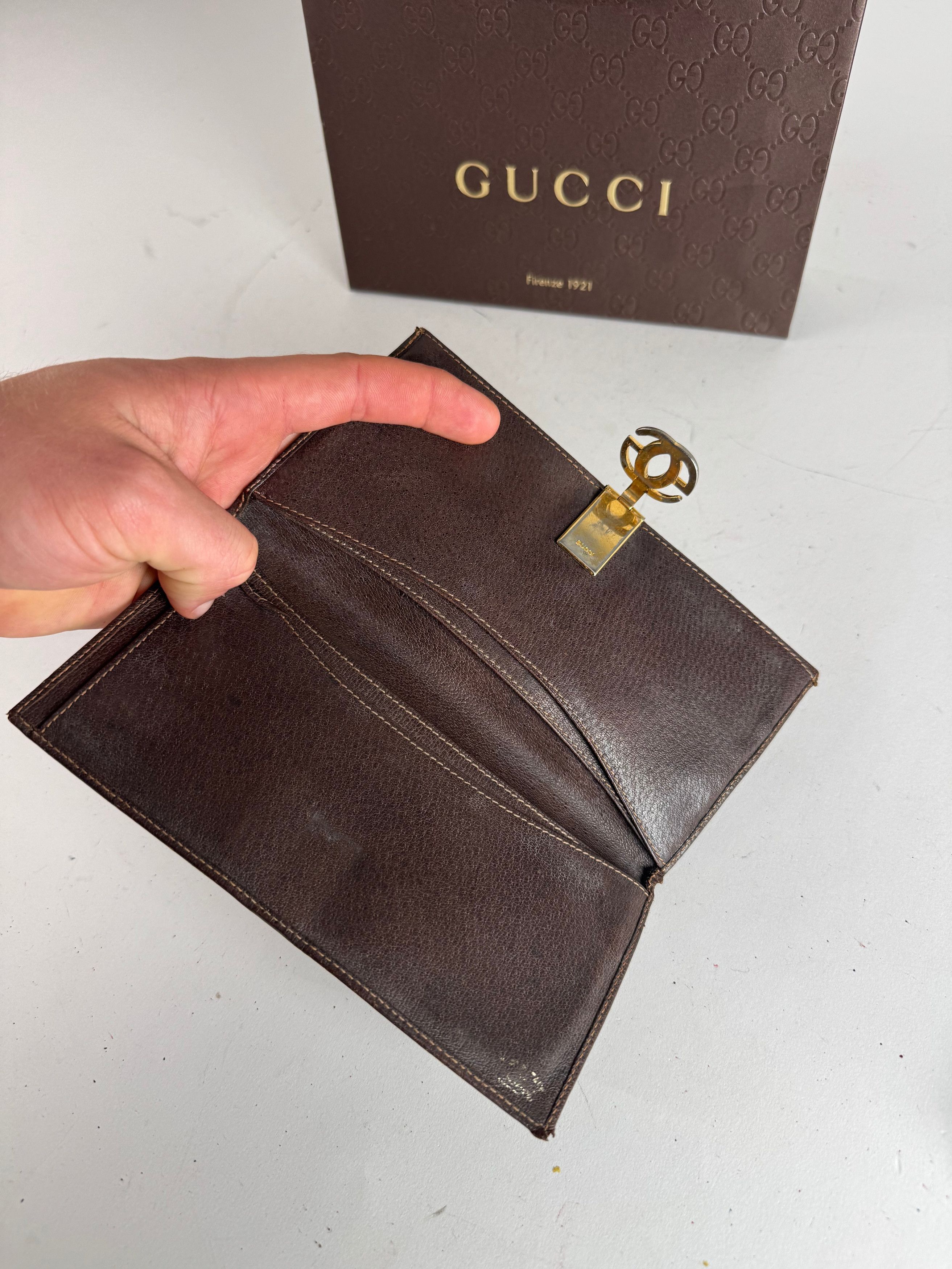 Gucci Vintage Monogram Leather Wallet Grey Brown Size ONE SIZE - 3 Thumbnail