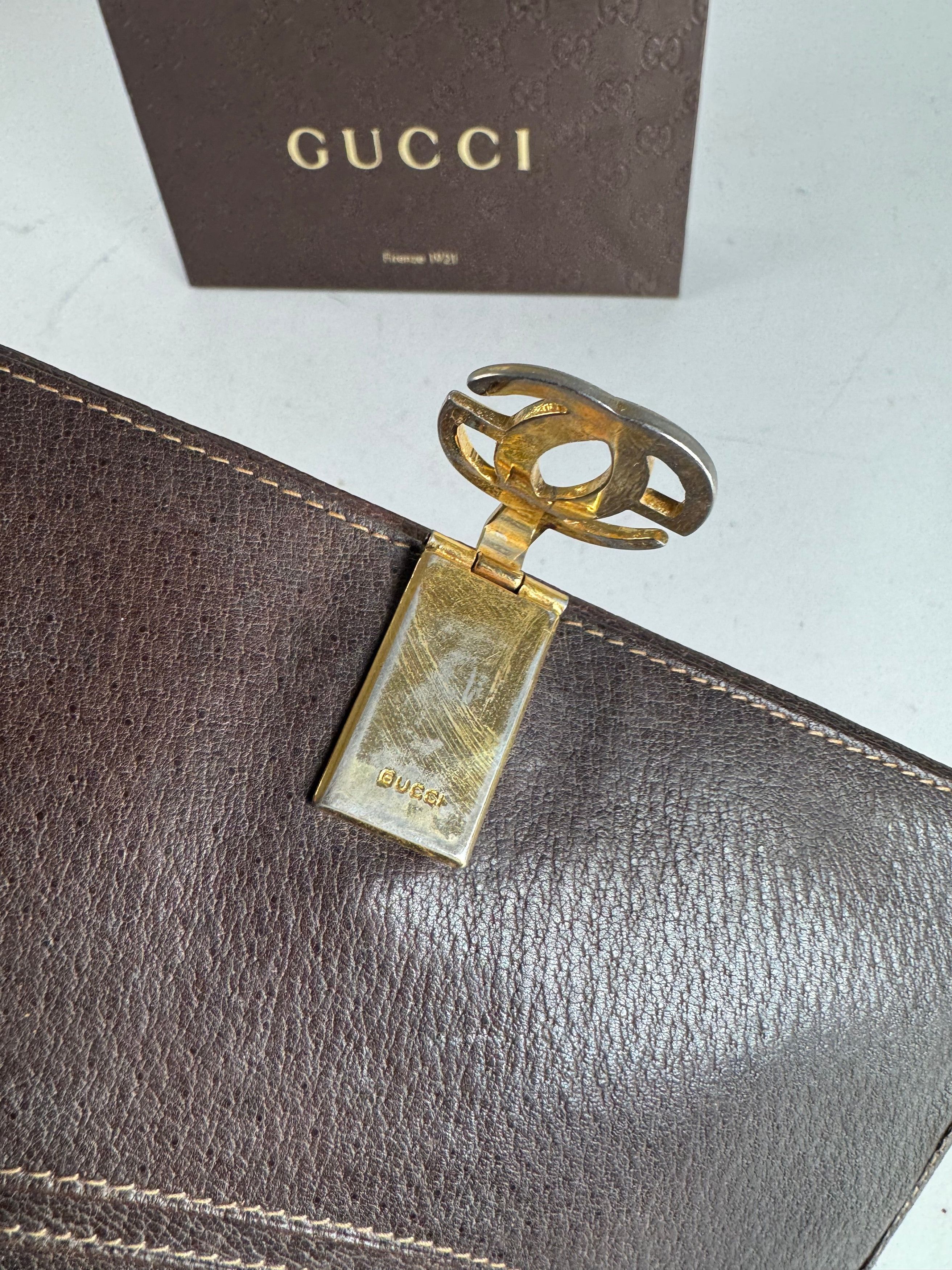 Gucci Vintage Monogram Leather Wallet Grey Brown Size ONE SIZE - 6 Thumbnail