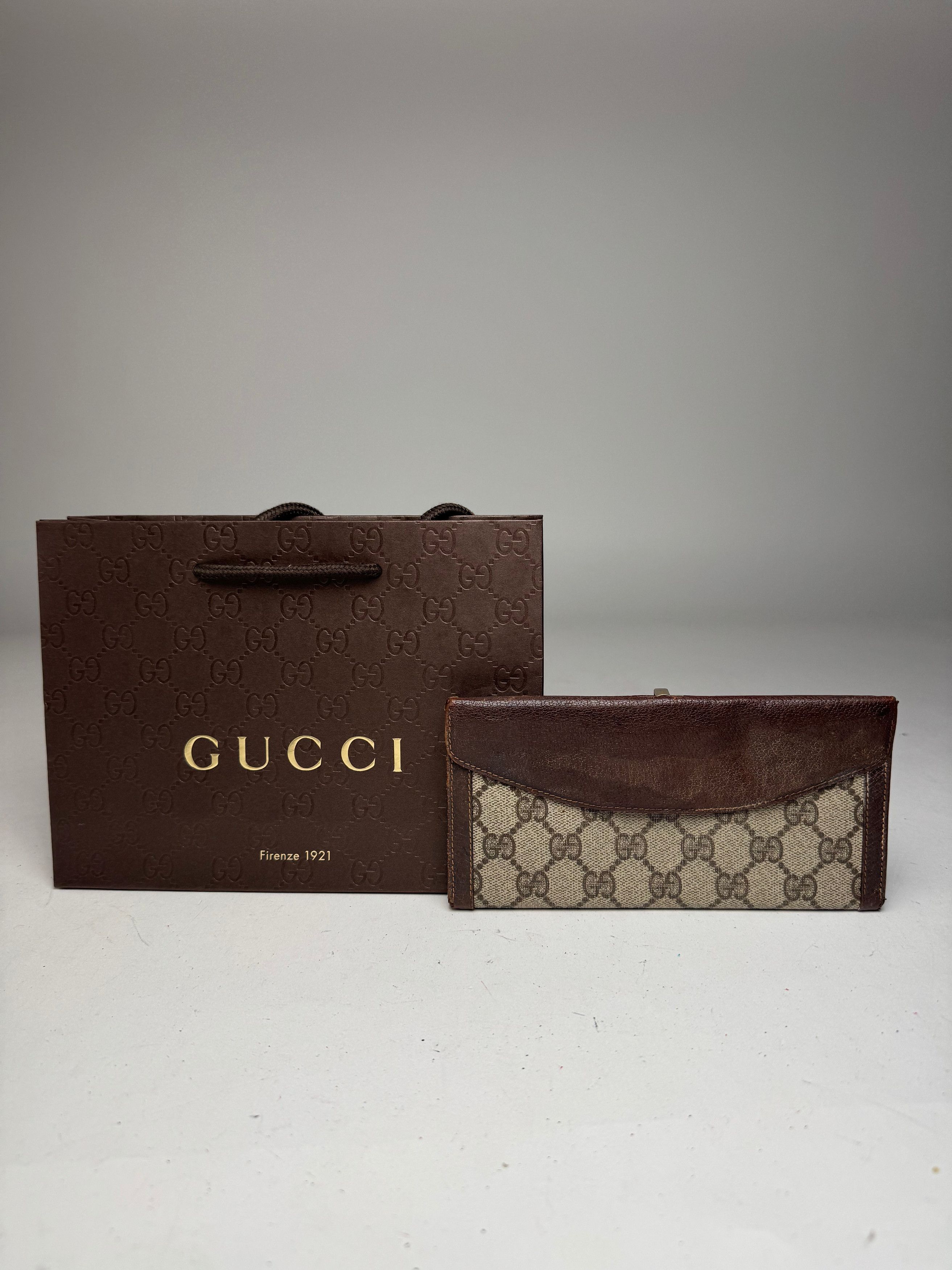 Gucci Vintage Monogram Leather Wallet Grey Brown Size ONE SIZE - 12 Thumbnail