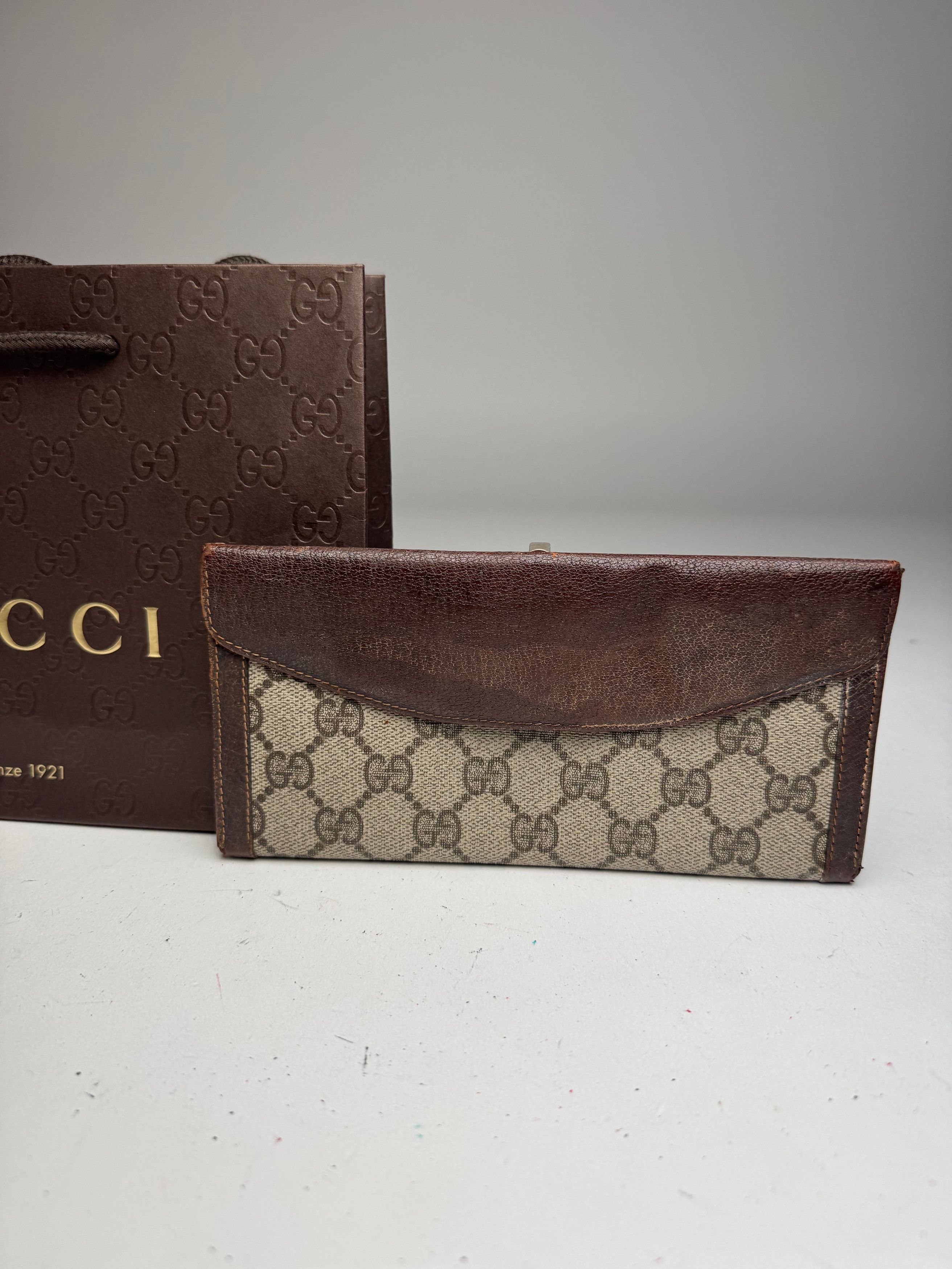 Gucci Vintage Monogram Leather Wallet Grey Brown Size ONE SIZE - 7 Thumbnail