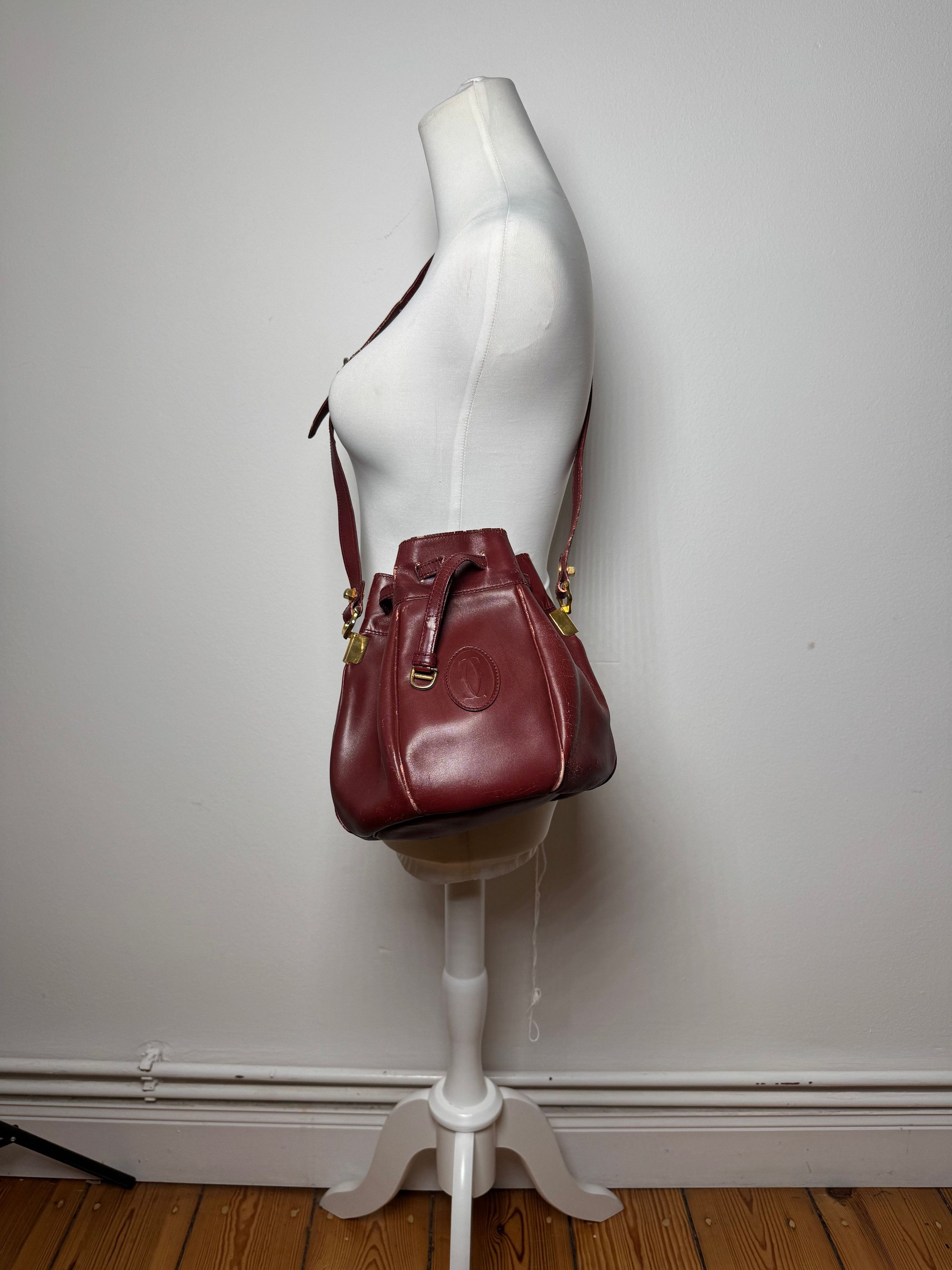 Cartier Vintage Leather Seau Bucket Bag Burgundy Size ONE SIZE - 10 Thumbnail