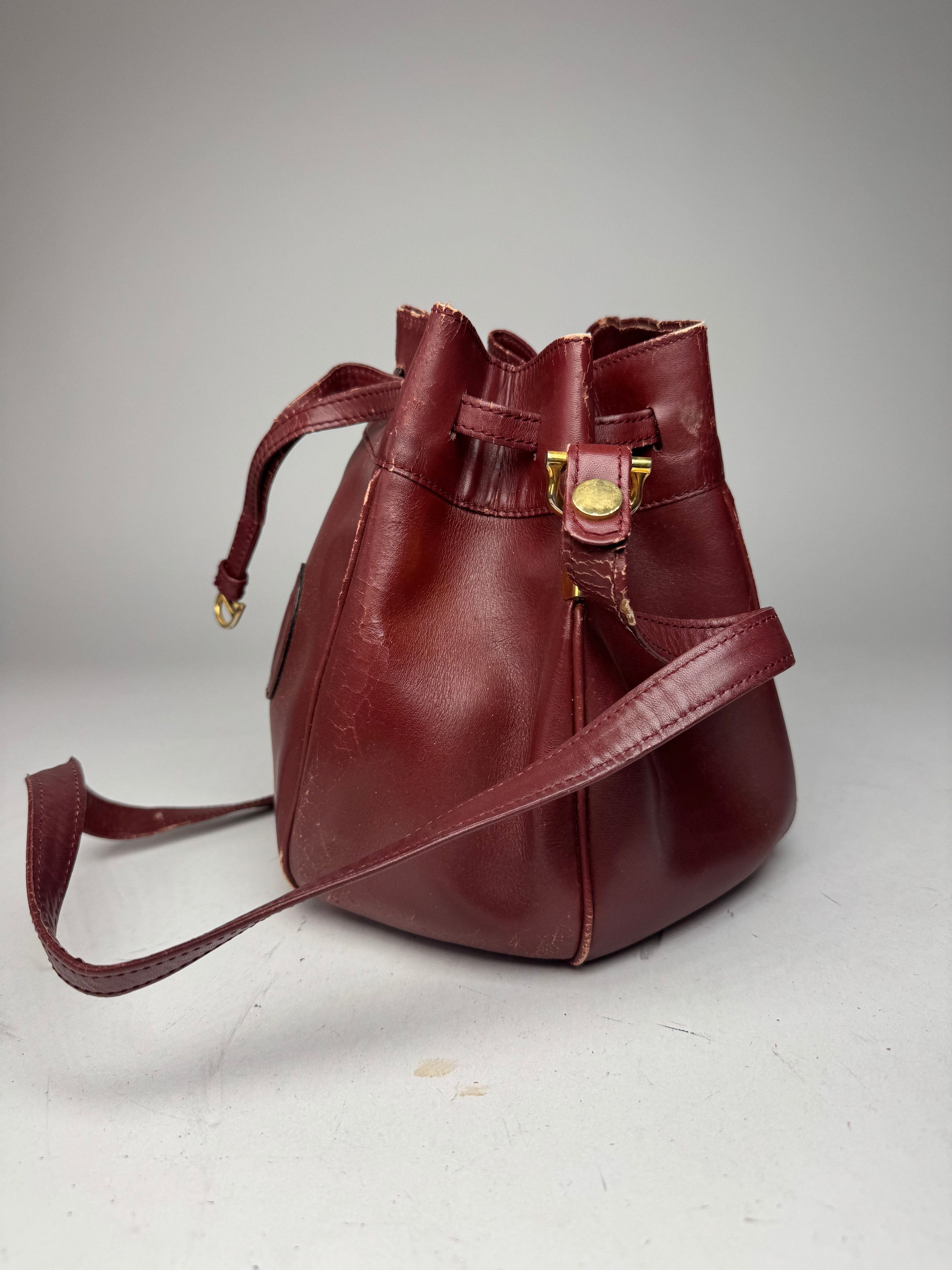 Cartier Vintage Leather Seau Bucket Bag Burgundy Size ONE SIZE - 6 Thumbnail