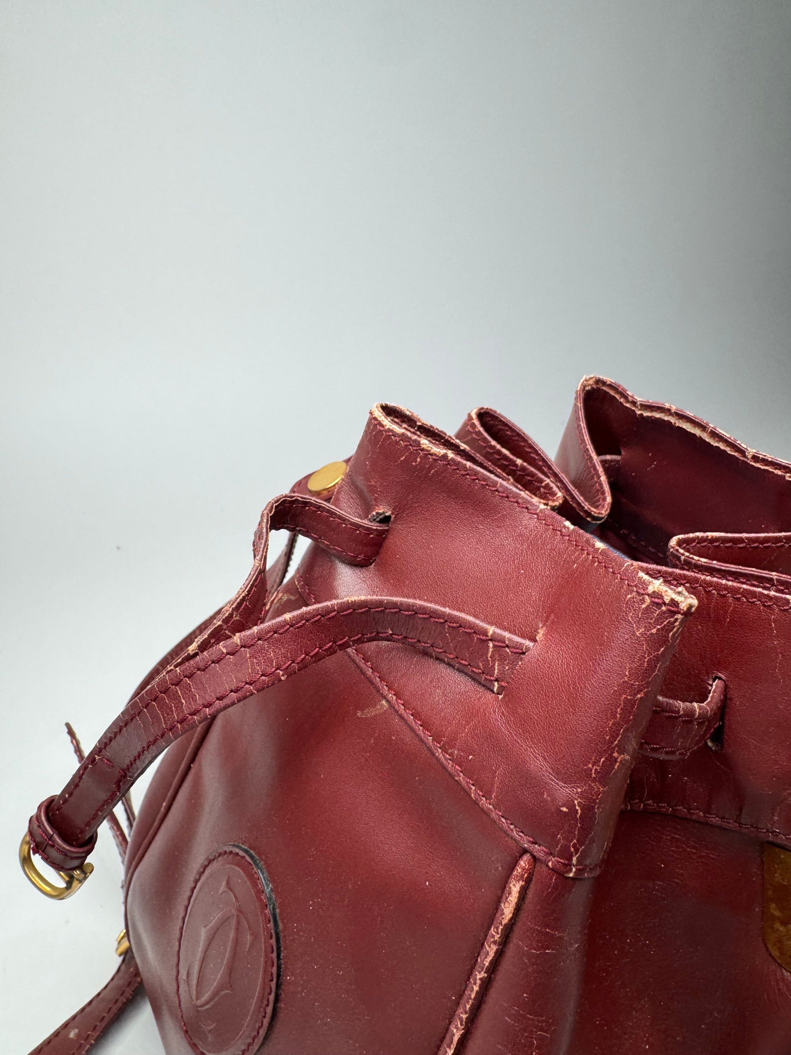 Cartier Vintage Leather Seau Bucket Bag Burgundy Size ONE SIZE - 5 Thumbnail