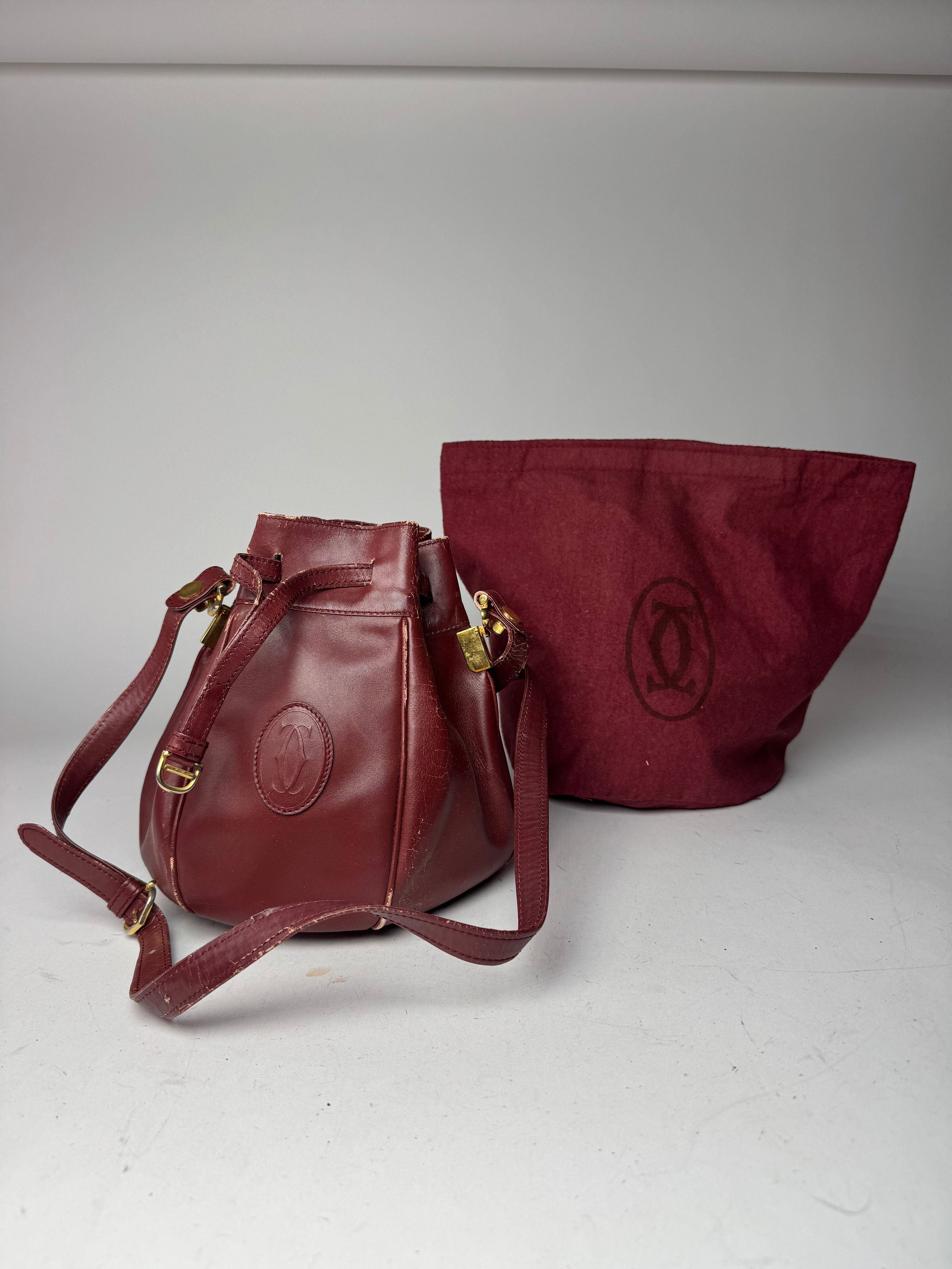 Cartier Vintage Leather Seau Bucket Bag Burgundy Size ONE SIZE - 4 Thumbnail