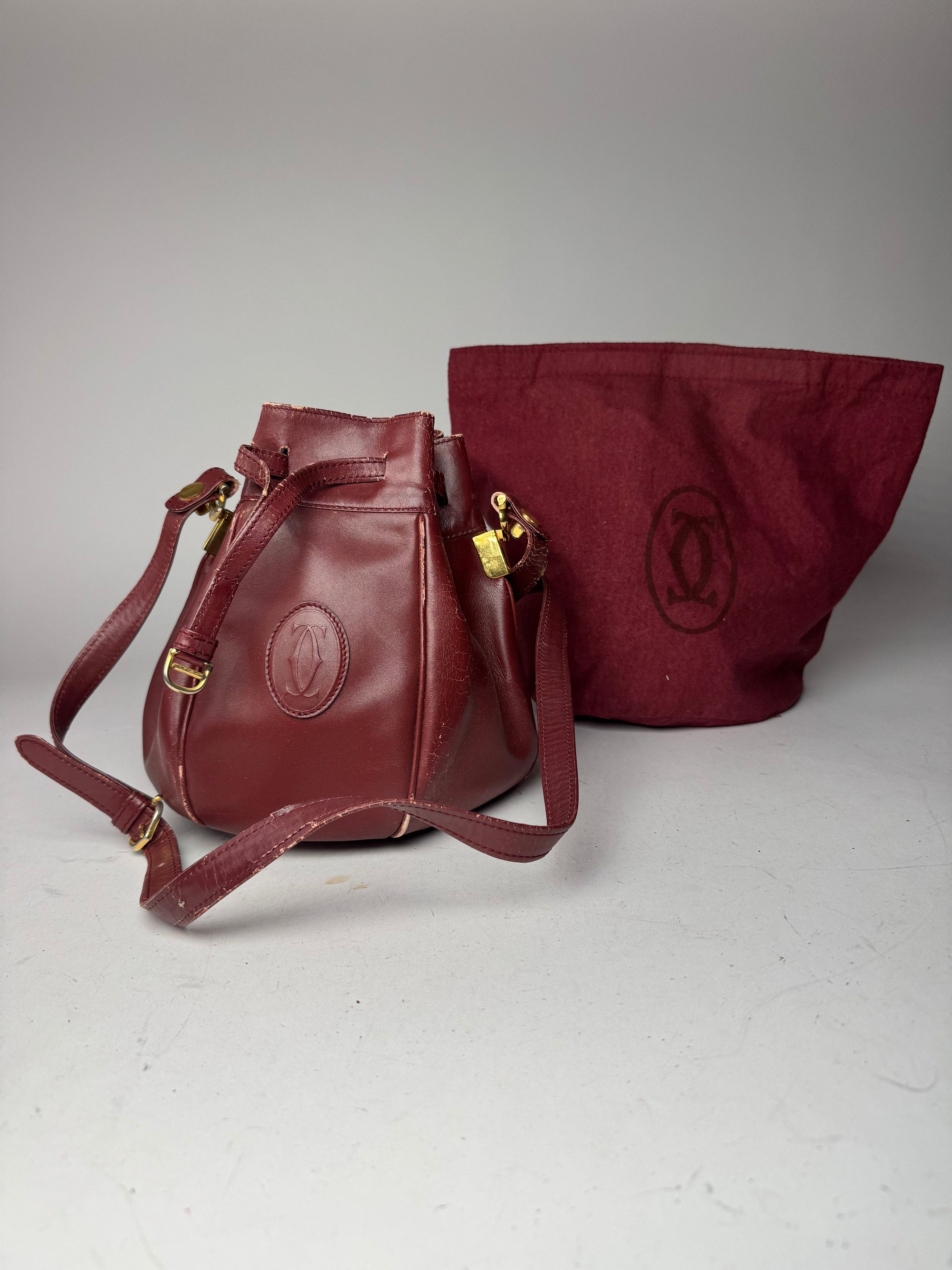 Cartier Vintage Leather Seau Bucket Bag Burgundy Size ONE SIZE - 12 Thumbnail