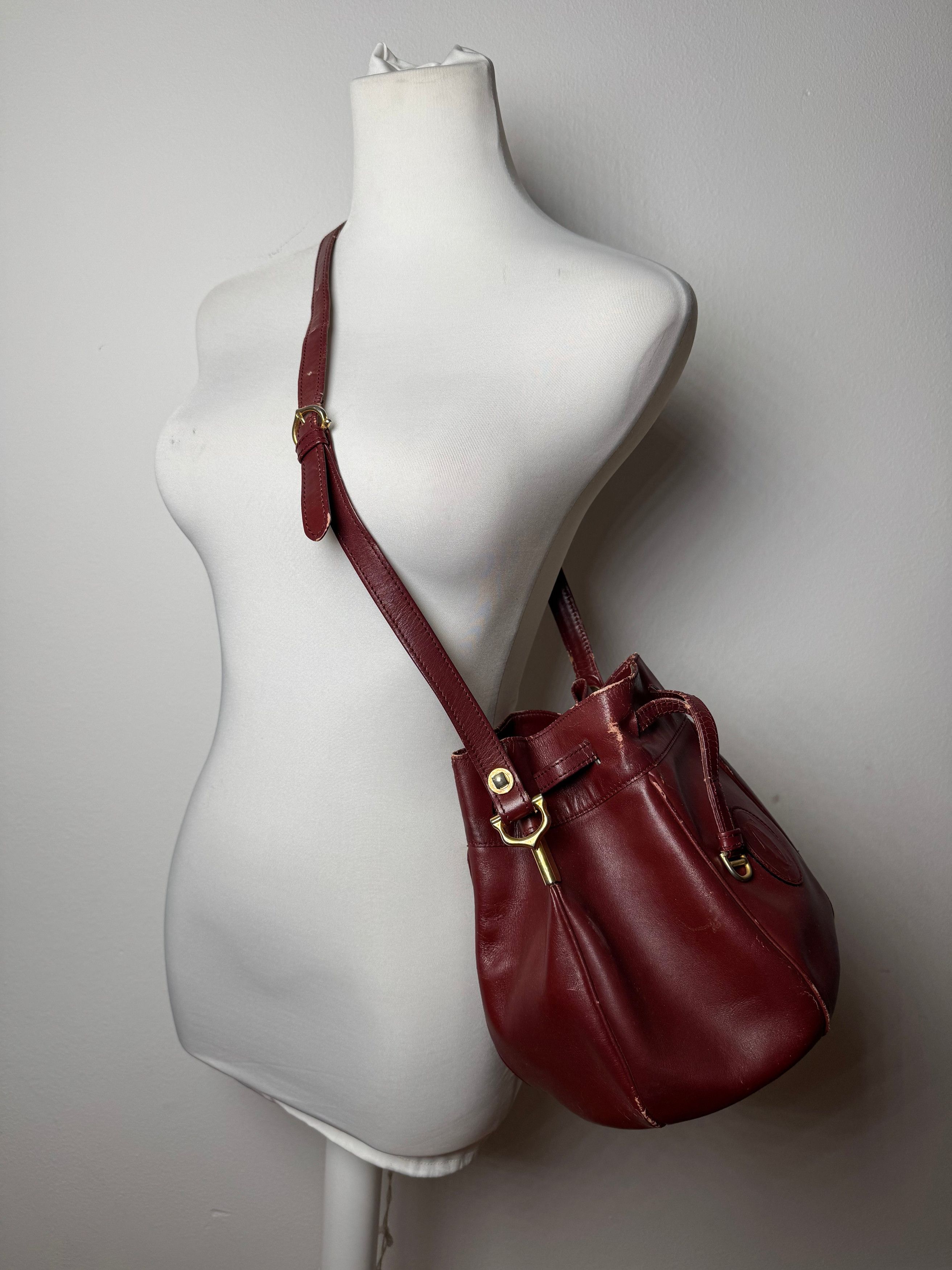 Cartier Vintage Leather Seau Bucket Bag Burgundy Size ONE SIZE - 11 Thumbnail