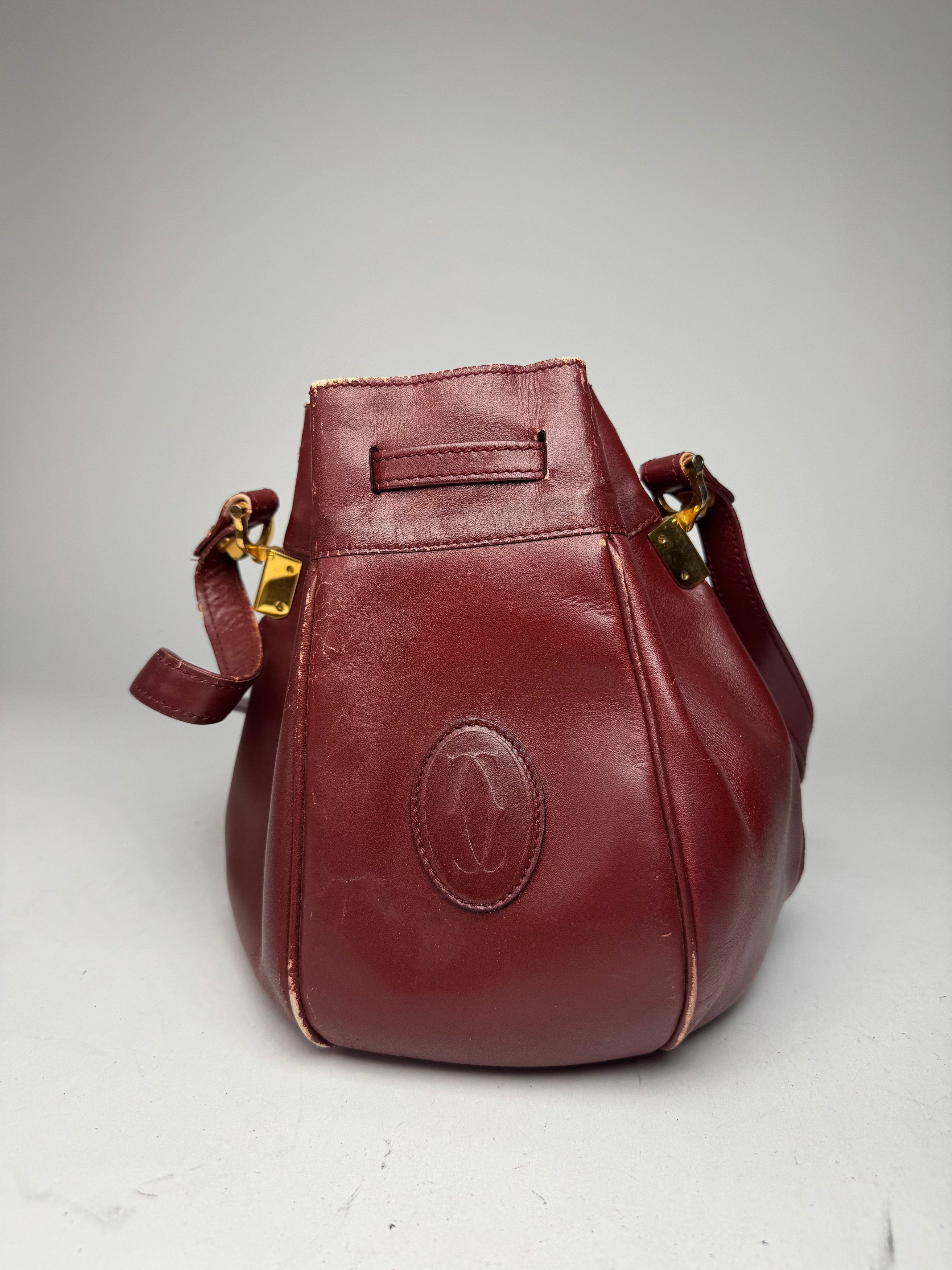 Cartier Vintage Leather Seau Bucket Bag Burgundy Size ONE SIZE - 2 Thumbnail