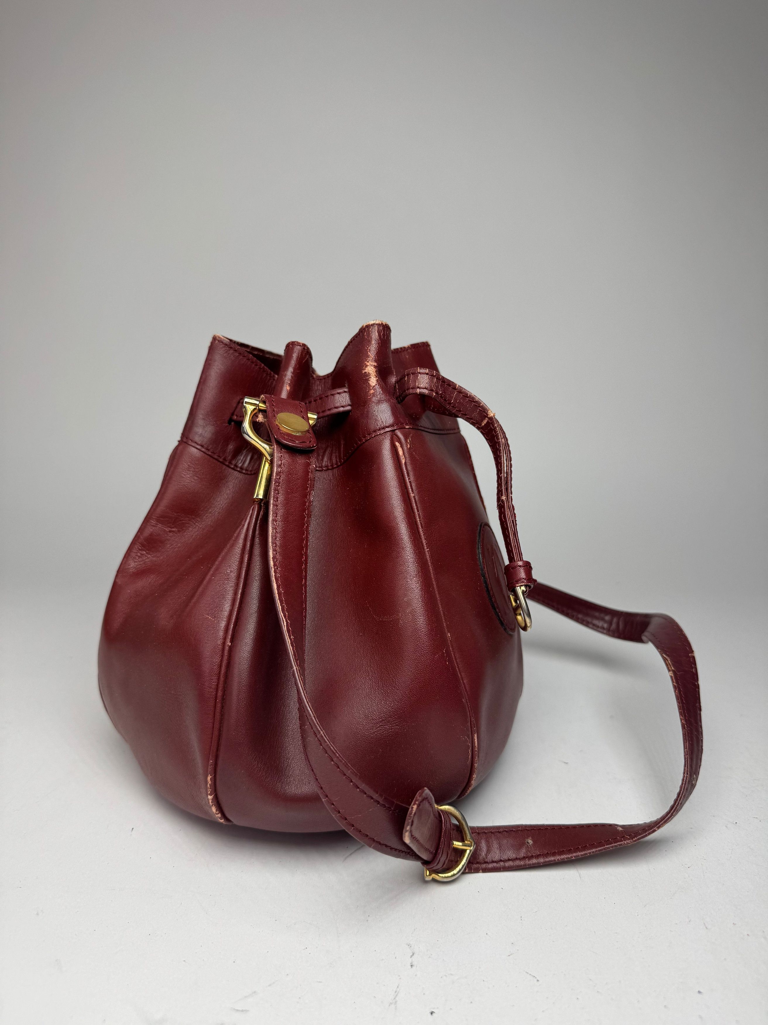 Cartier Vintage Leather Seau Bucket Bag Burgundy Size ONE SIZE - 7 Thumbnail