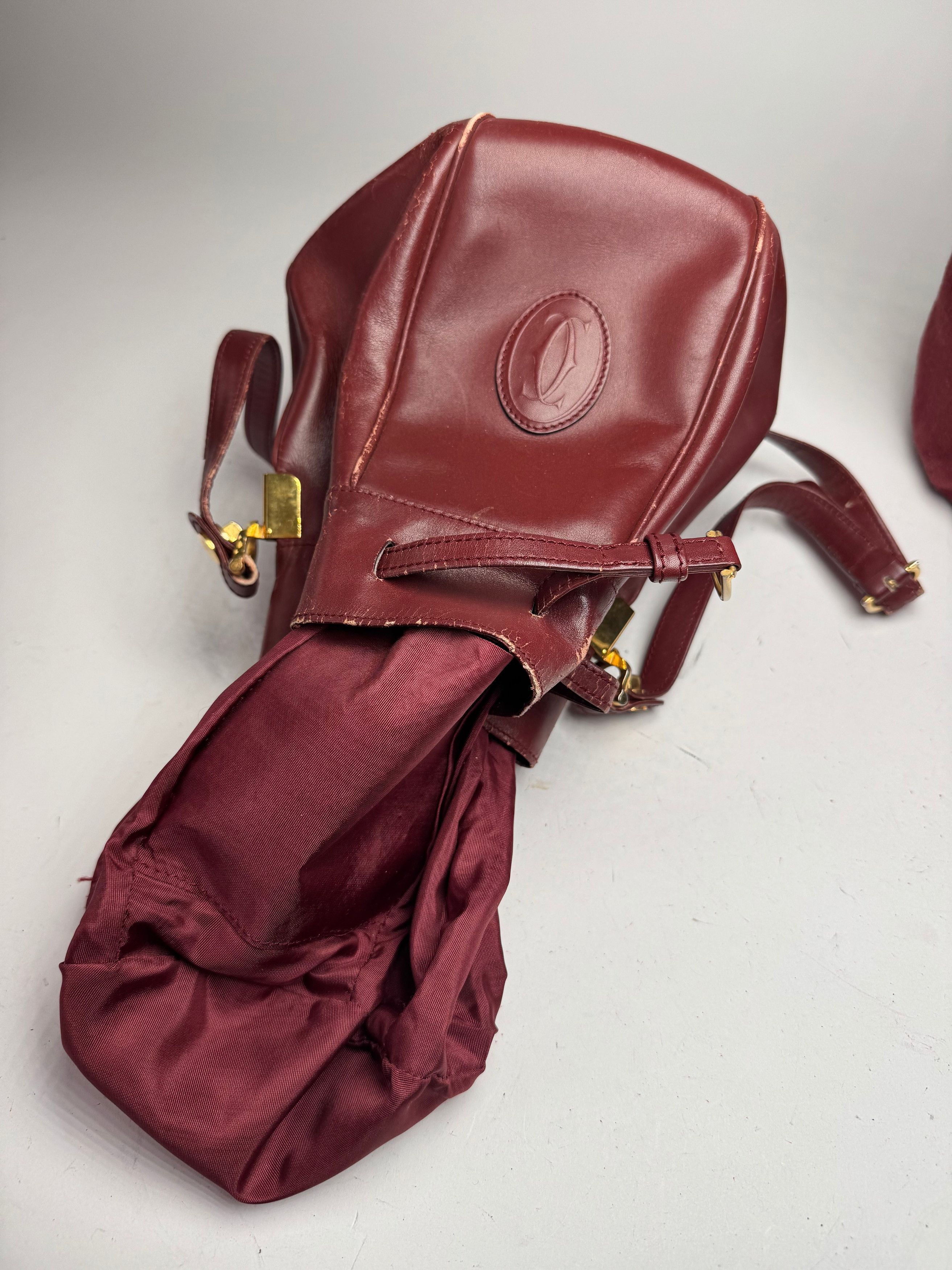 Cartier Vintage Leather Seau Bucket Bag Burgundy Size ONE SIZE - 3 Thumbnail