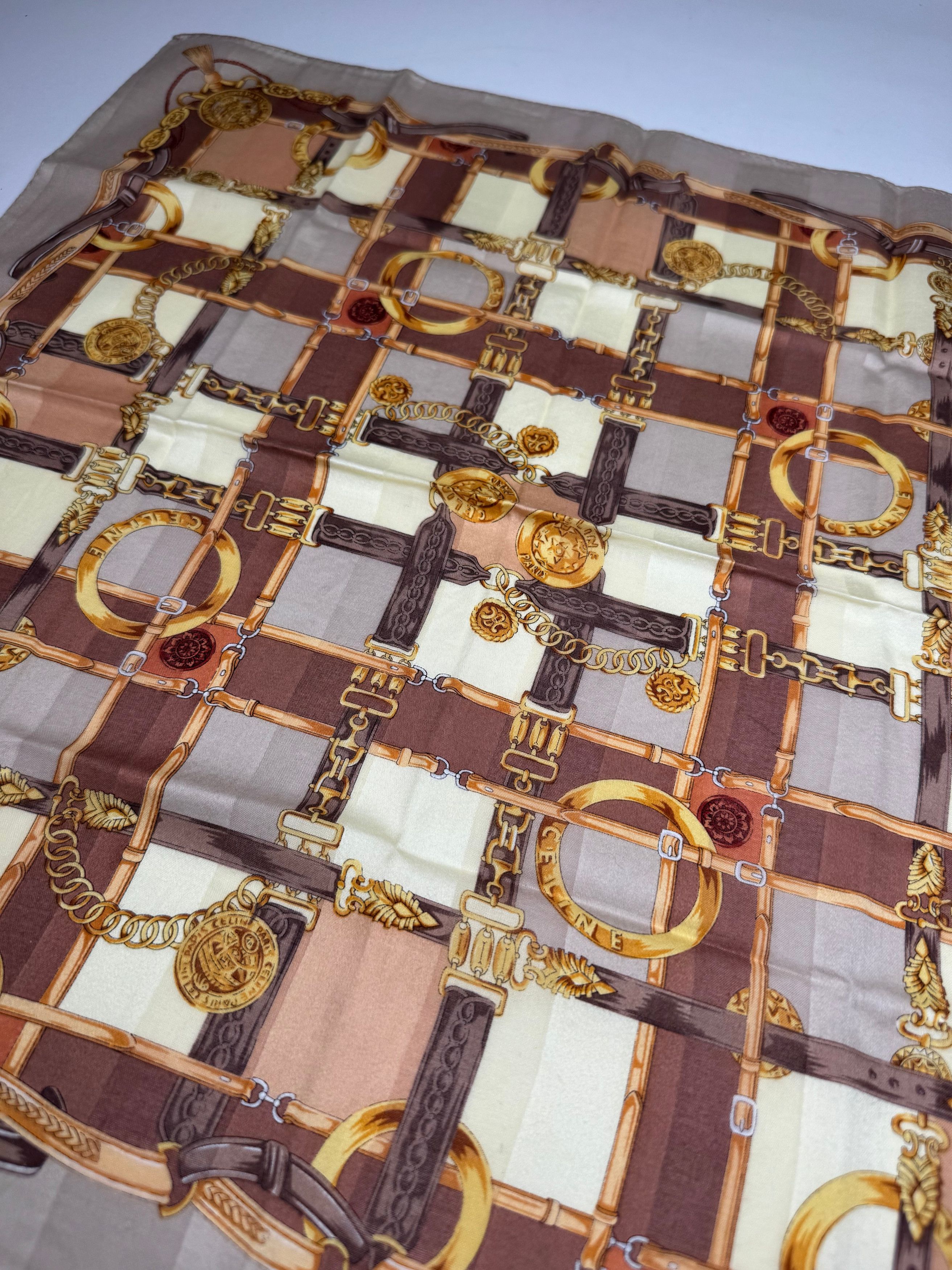 Celine Vintage Paris Baroque Scarf Grey Brown Size ONE SIZE - 3 Thumbnail