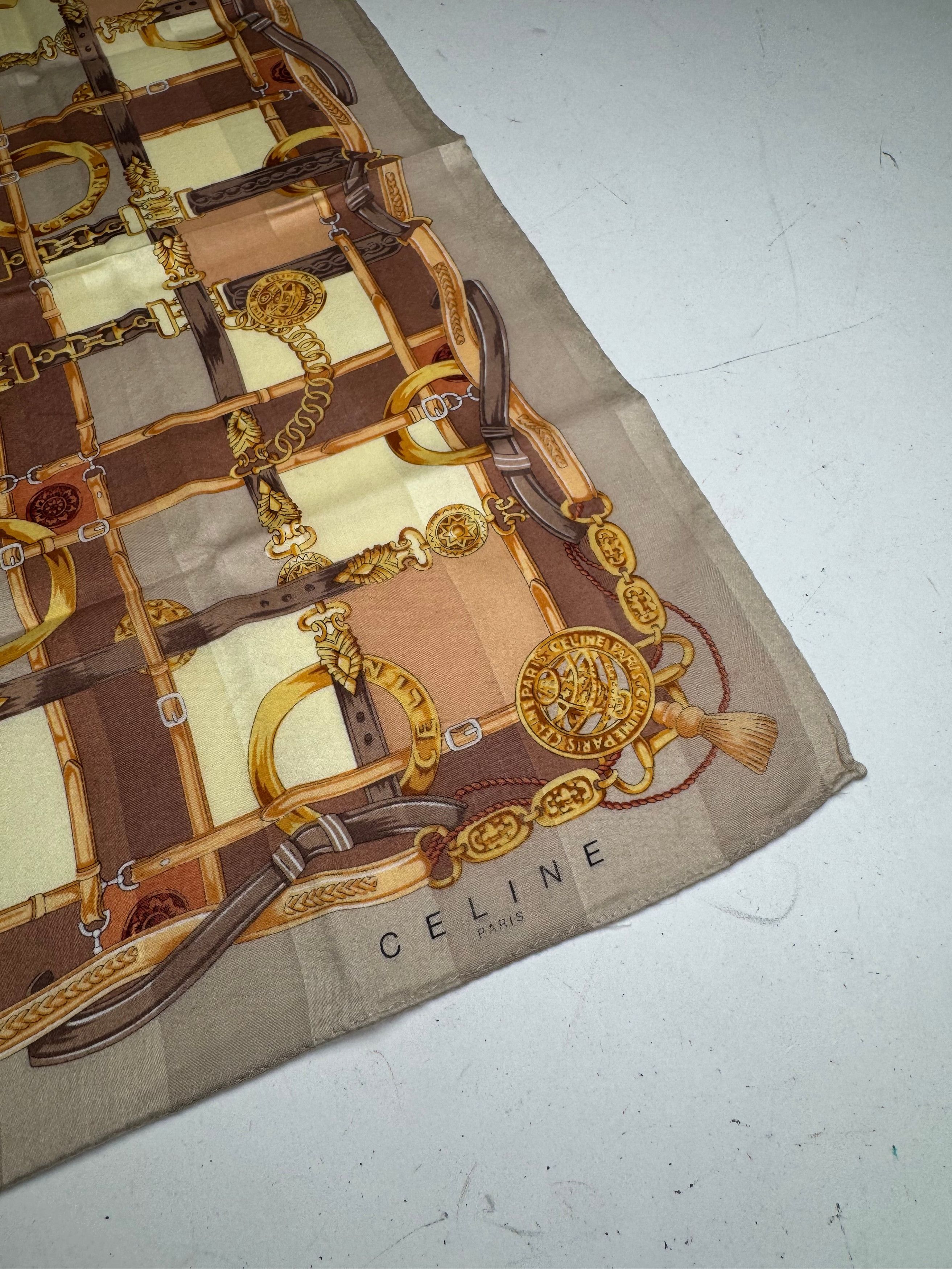 Celine Vintage Paris Baroque Scarf Grey Brown Size ONE SIZE - 2 Thumbnail