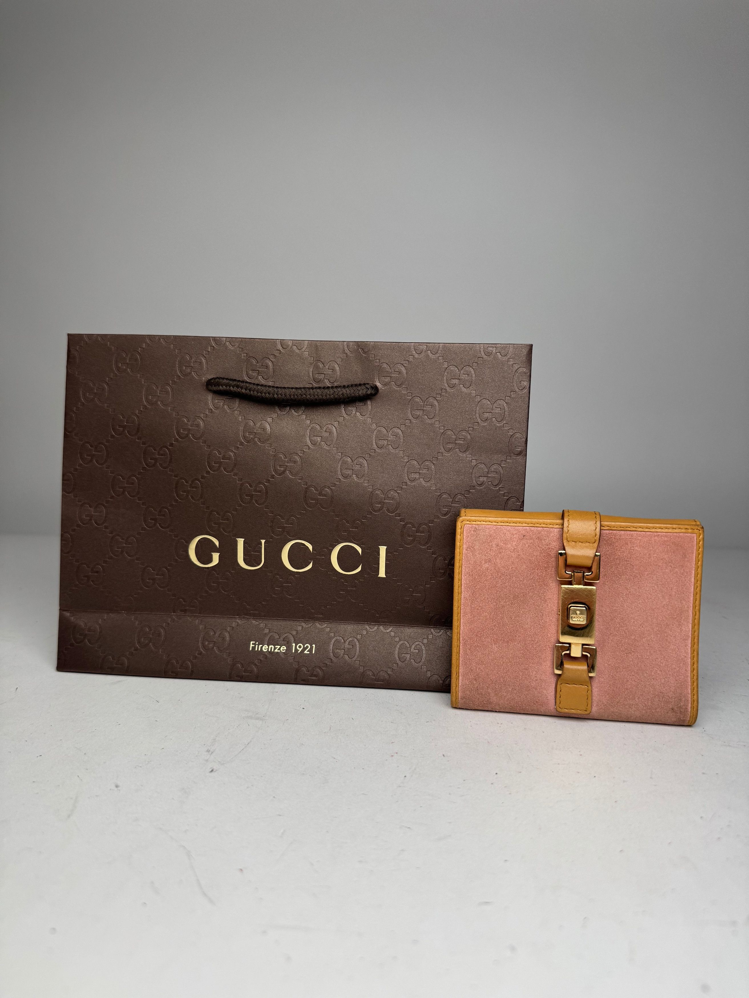 Gucci Vintage Suede Leather Jackie Wallet Pink Brown Size ONE SIZE - 6 Thumbnail