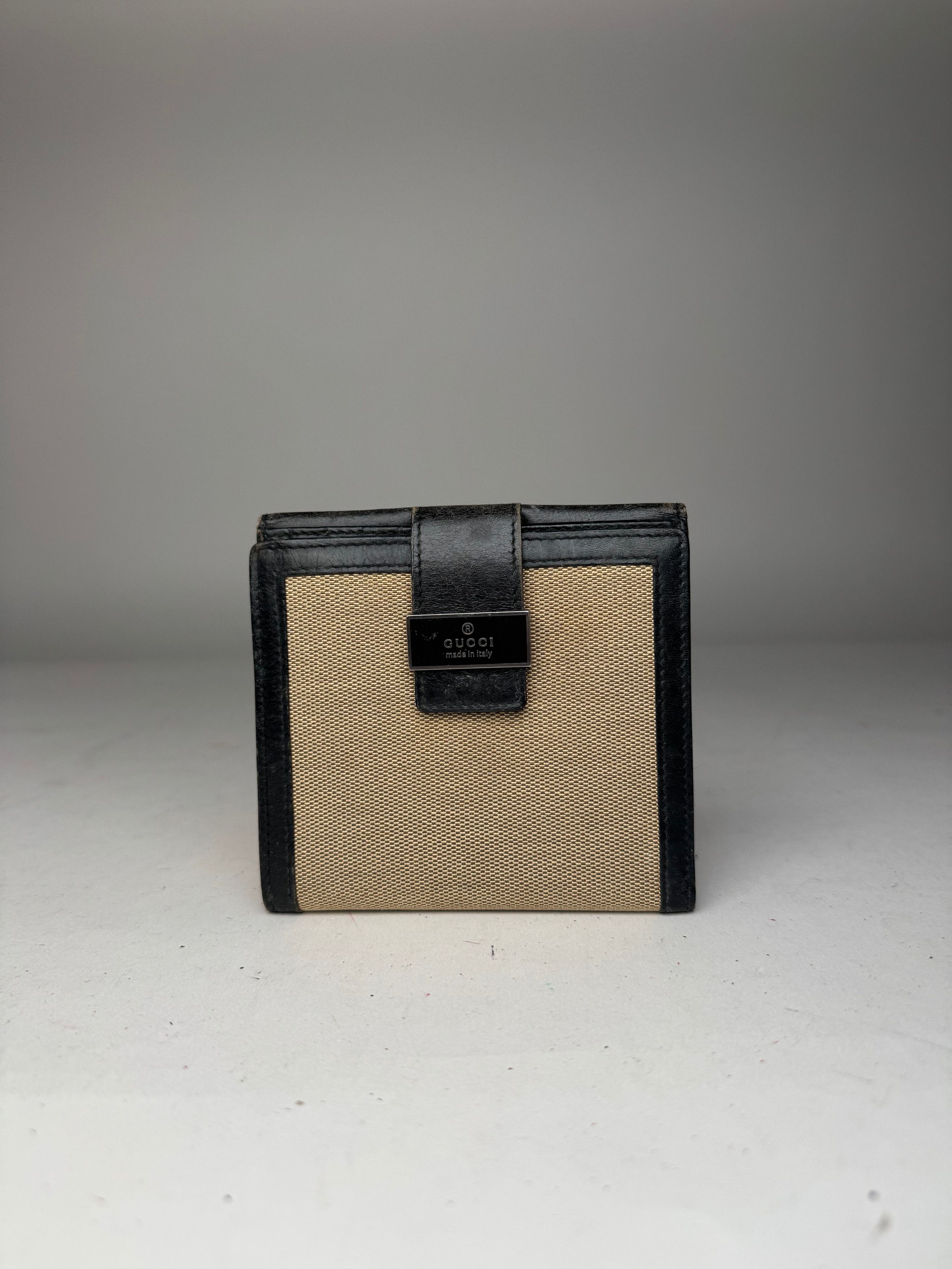 Gucci Vintage Leather Canvas Wallet Beige Black Size ONE SIZE - 9 Thumbnail