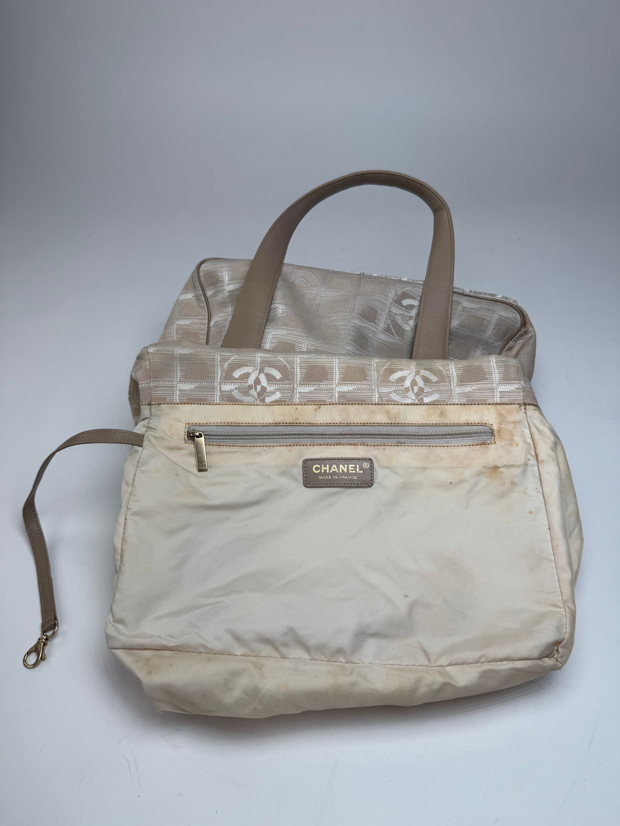 Chanel Vintage Monogram Canvas Leather Tote Bag Beige Brown Size ONE SIZE - 3 Thumbnail