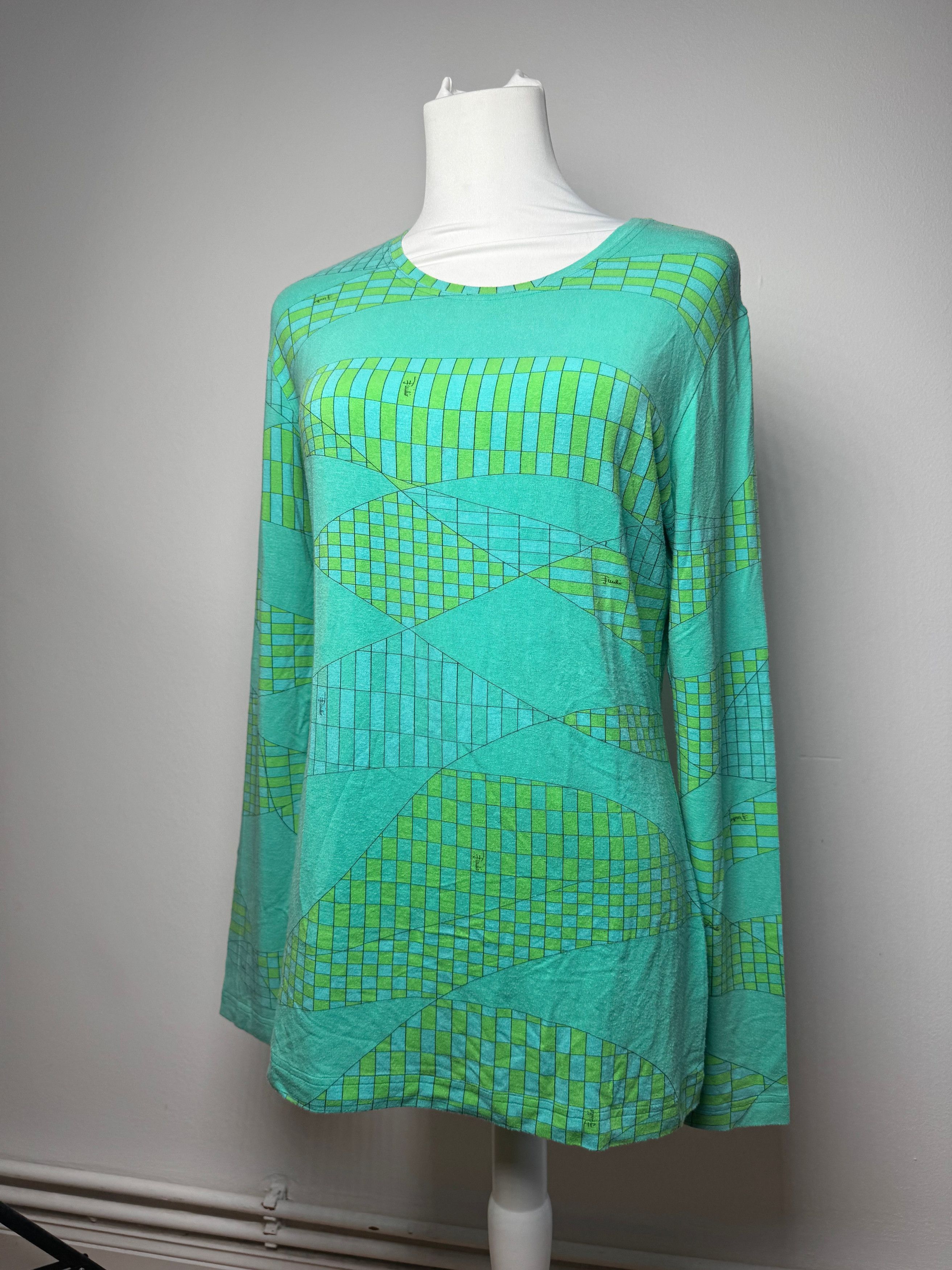 Emilio Pucci Vintage Viskose Sweather Blue Green Size M / US 6-8 / IT 42-44 - 7 Thumbnail
