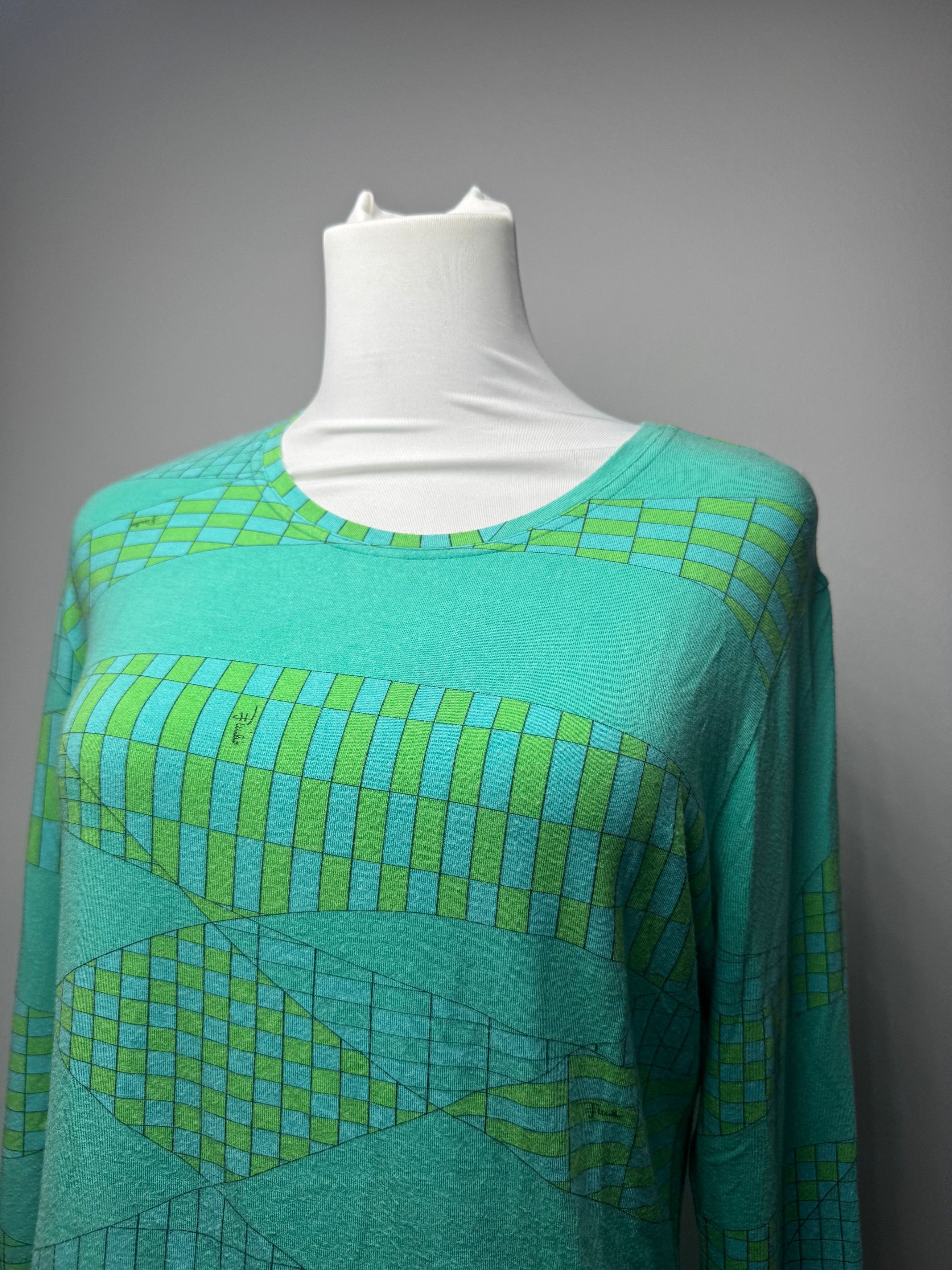 Emilio Pucci Vintage Viskose Sweather Blue Green Size M / US 6-8 / IT 42-44 - 14 Thumbnail