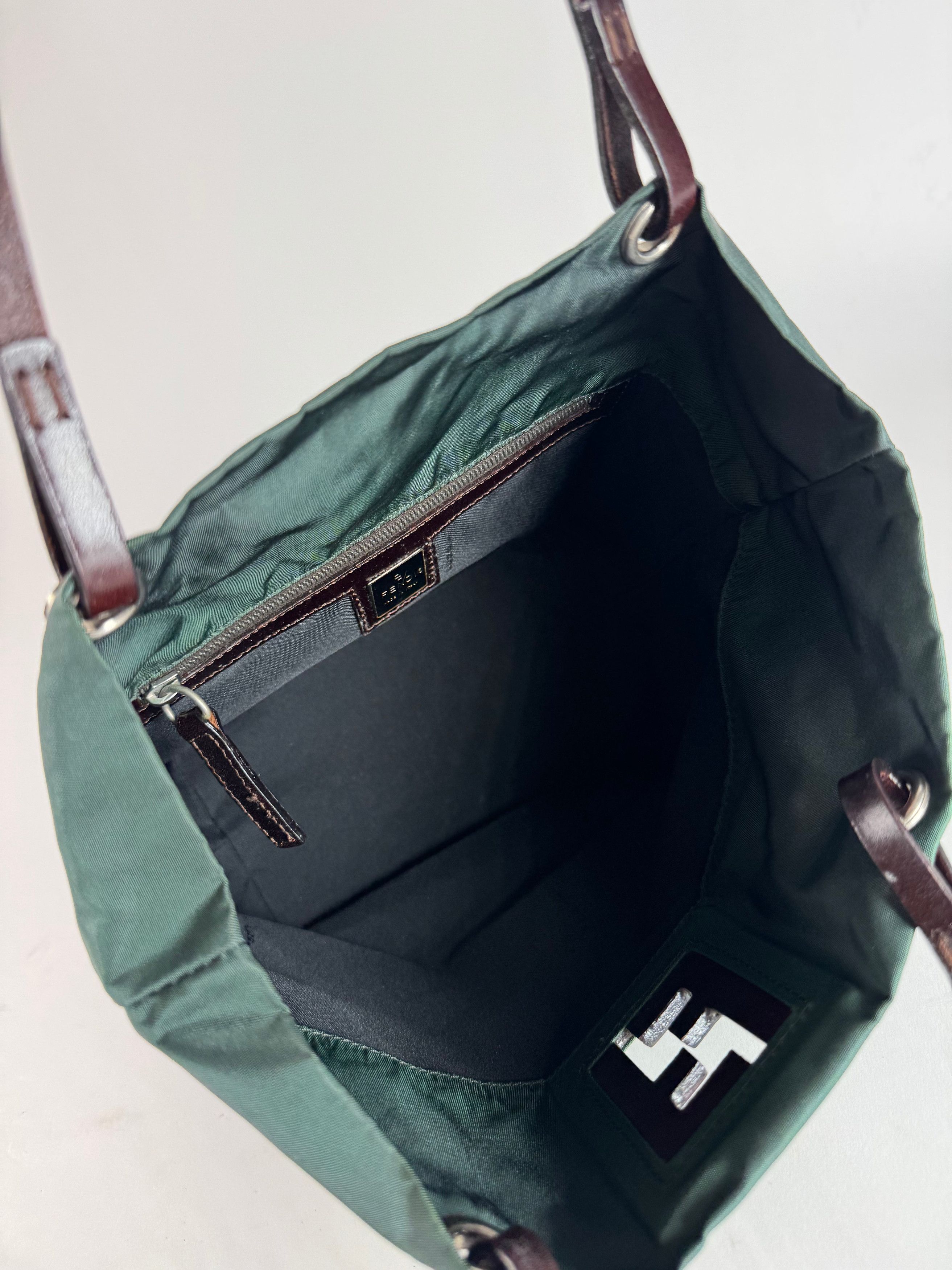 Fendi Vintage FF Logo Tote Bag Green Brown Size ONE SIZE - 3 Thumbnail