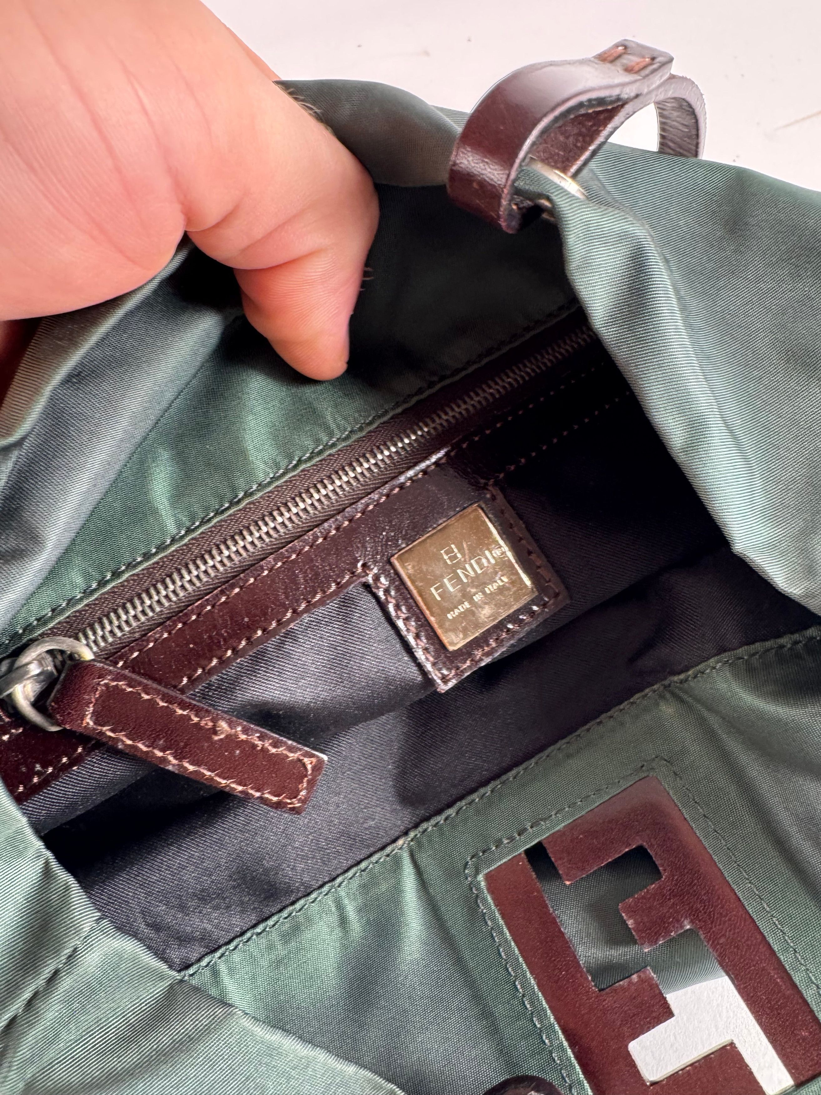 Fendi Vintage FF Logo Tote Bag Green Brown Size ONE SIZE - 4 Thumbnail