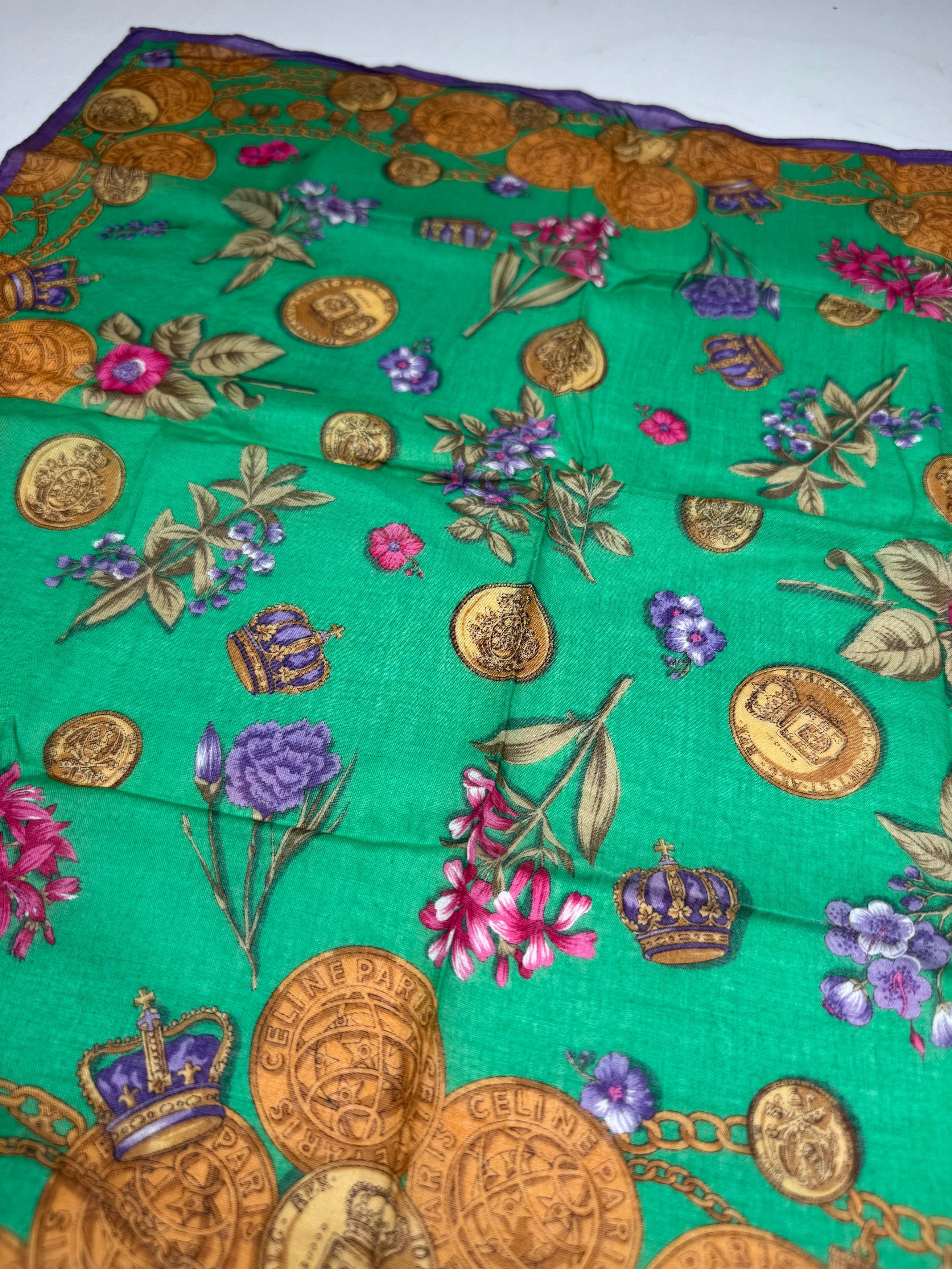Celine Vintage Scarf Green Purple Gold Size ONE SIZE - 3 Thumbnail
