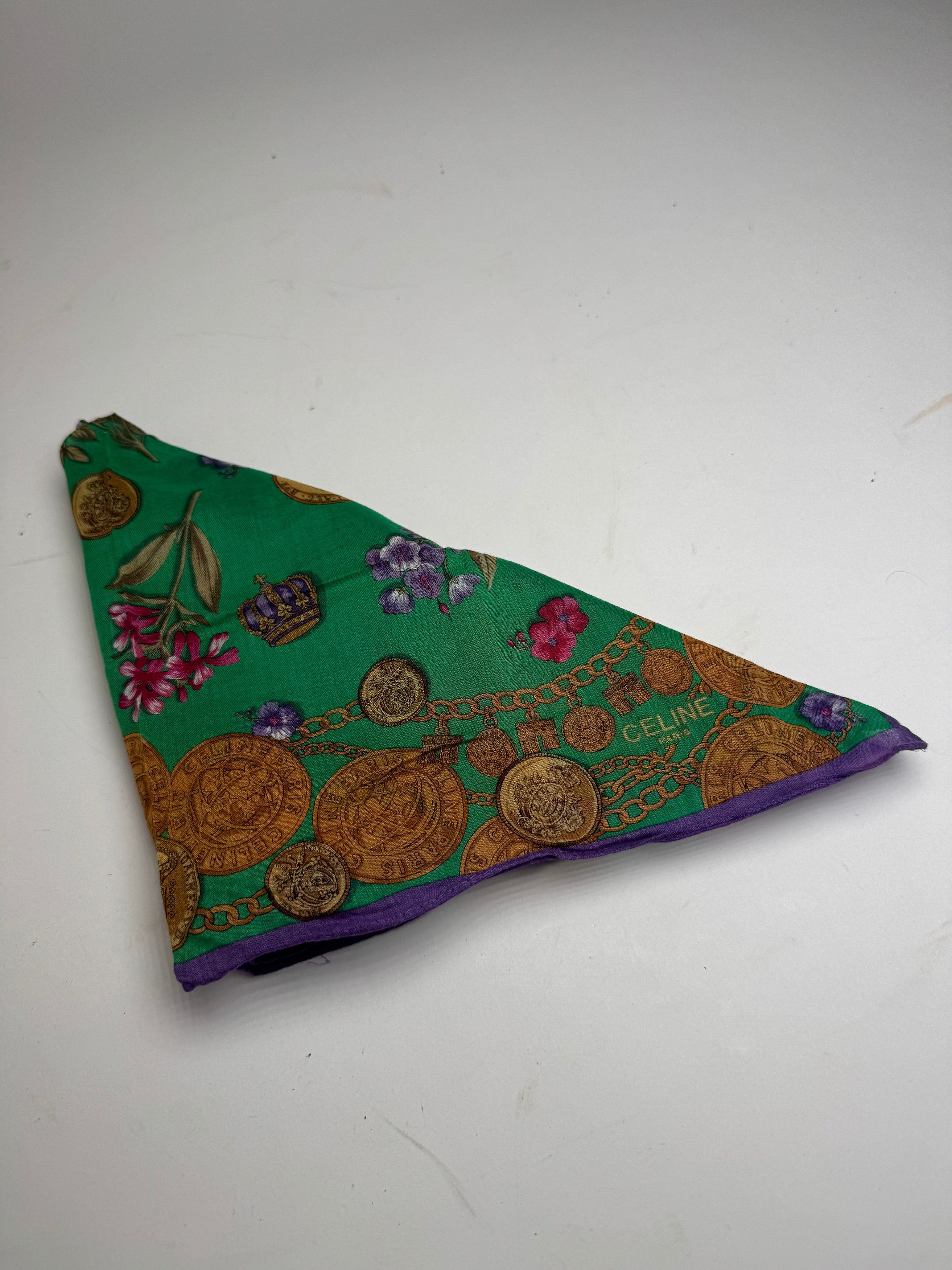 Celine Vintage Scarf Green Purple Gold Size ONE SIZE - 8 Thumbnail