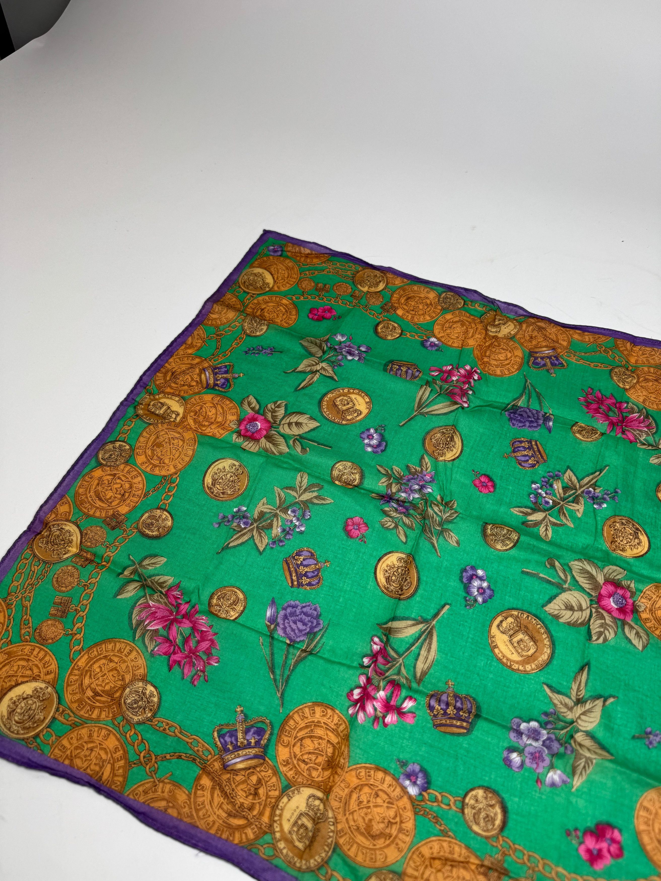 Celine Vintage Scarf Green Purple Gold Size ONE SIZE - 6 Thumbnail