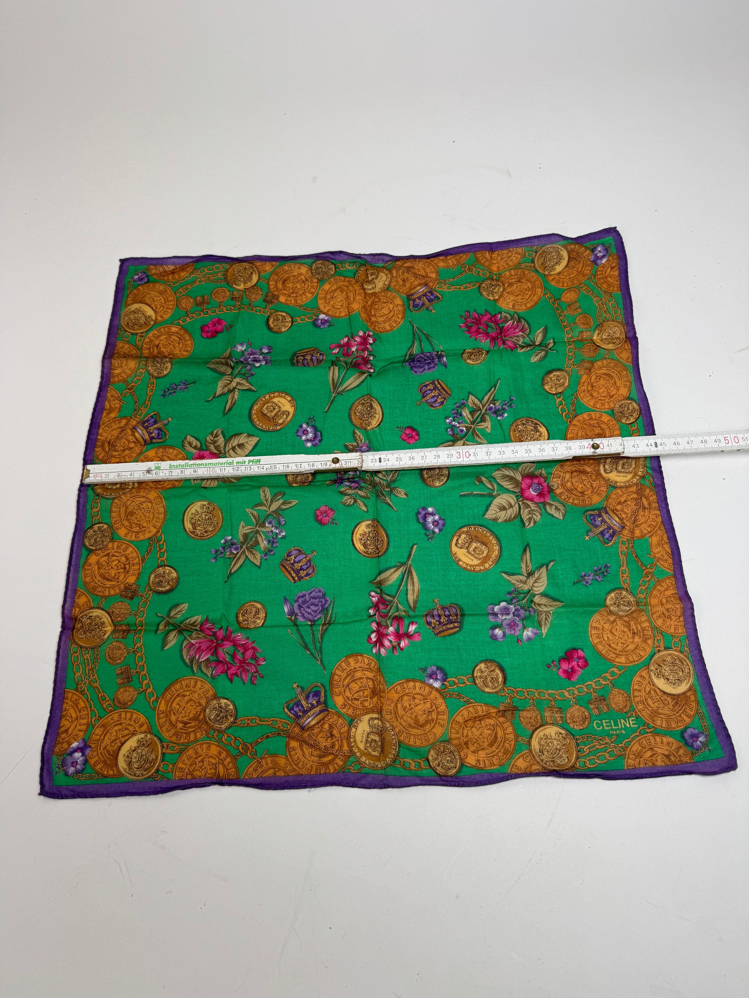 Celine Vintage Scarf Green Purple Gold Size ONE SIZE - 7 Thumbnail