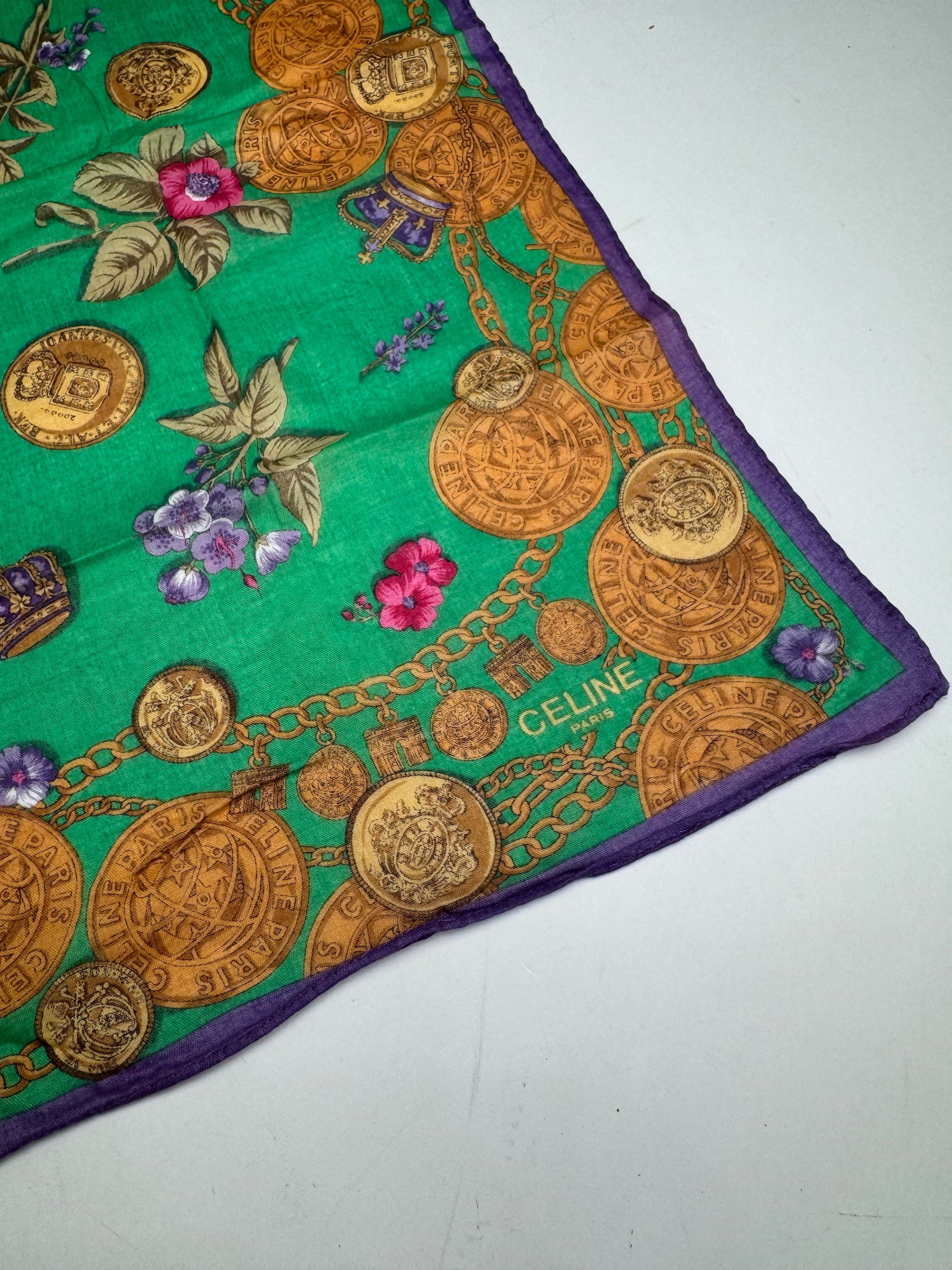 Celine Vintage Scarf Green Purple Gold Size ONE SIZE - 2 Thumbnail