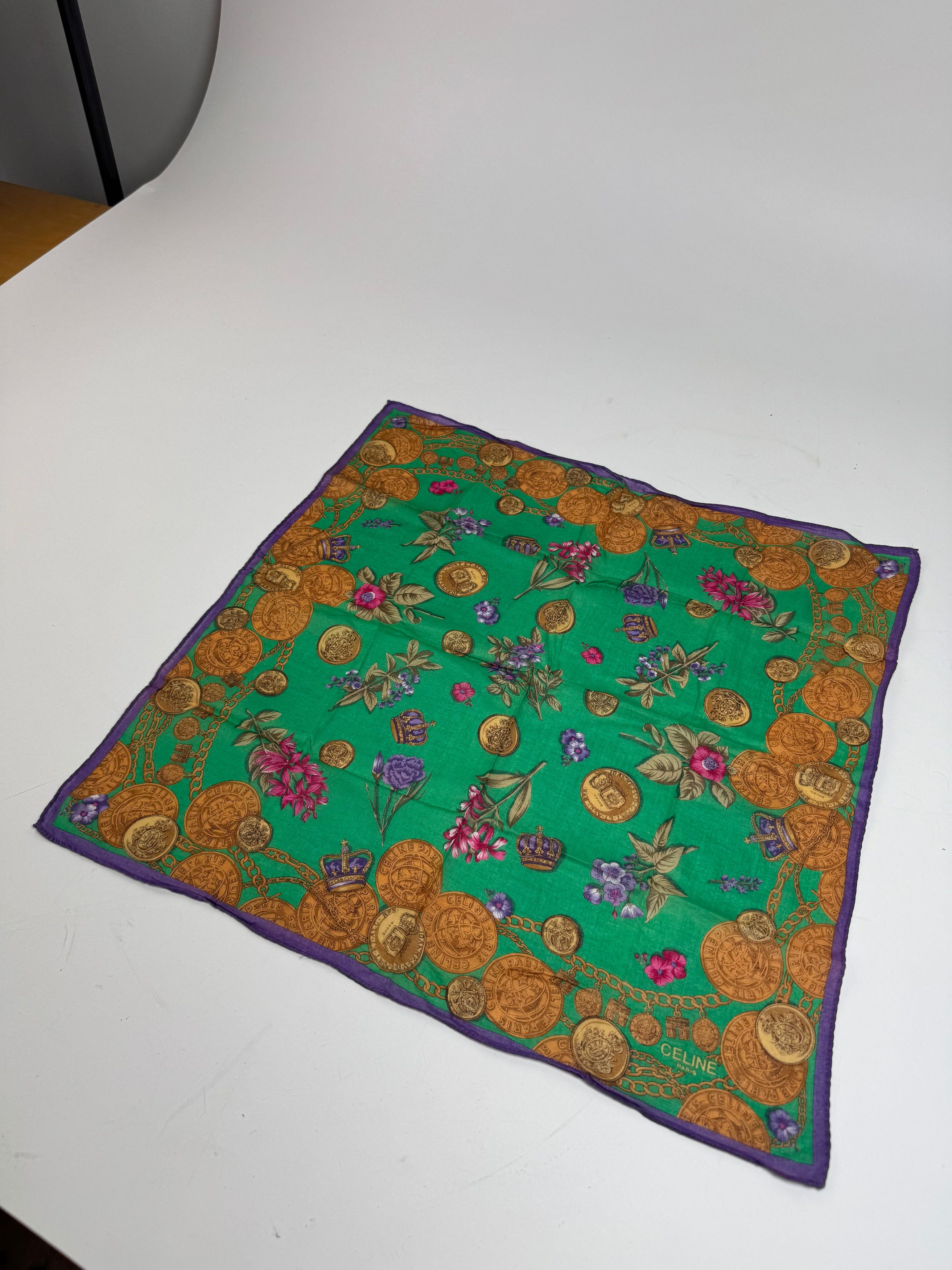 Celine Vintage Scarf Green Purple Gold Size ONE SIZE - 4 Thumbnail