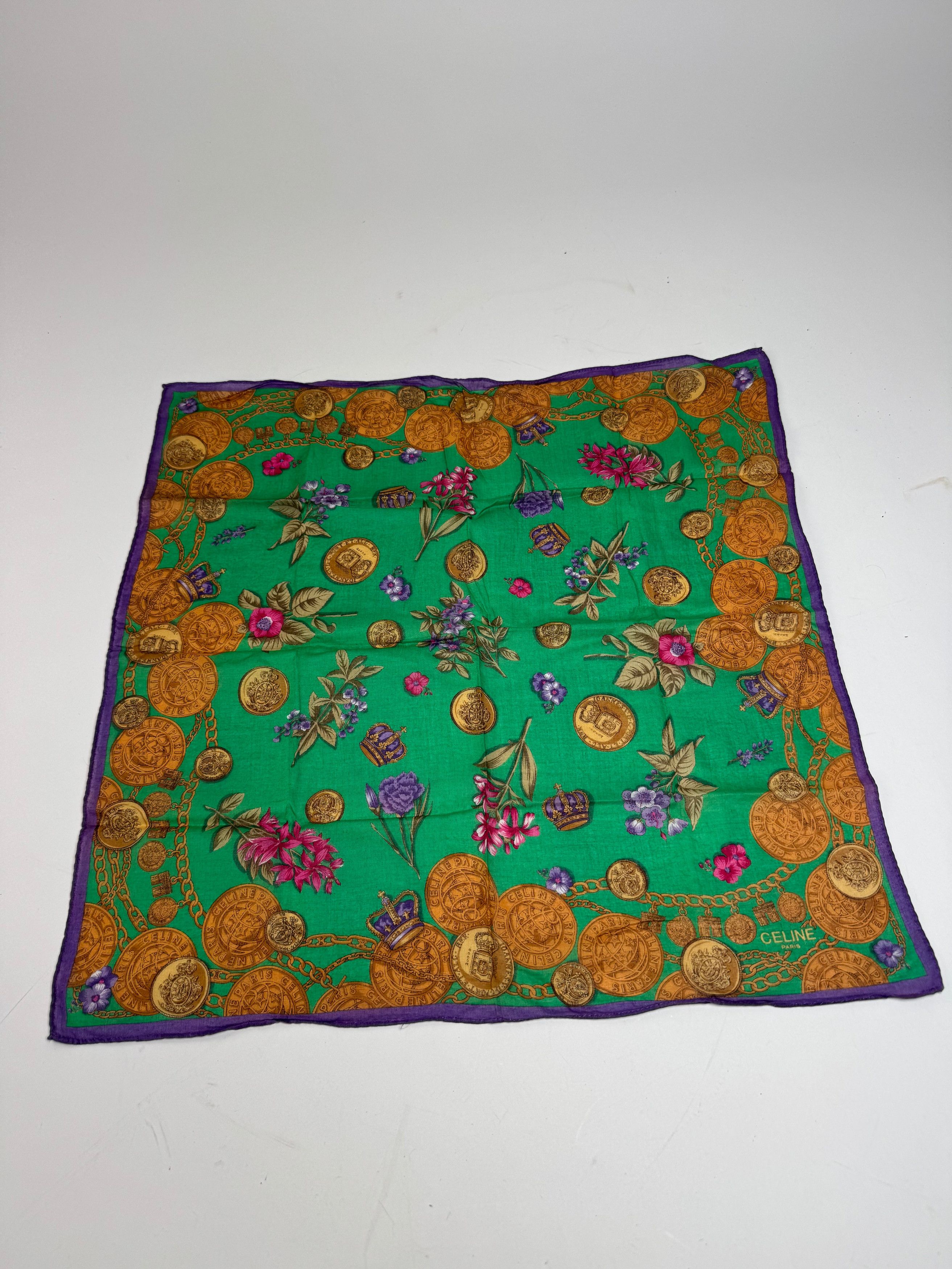 Celine Vintage Scarf Green Purple Gold Size ONE SIZE - 9 Thumbnail