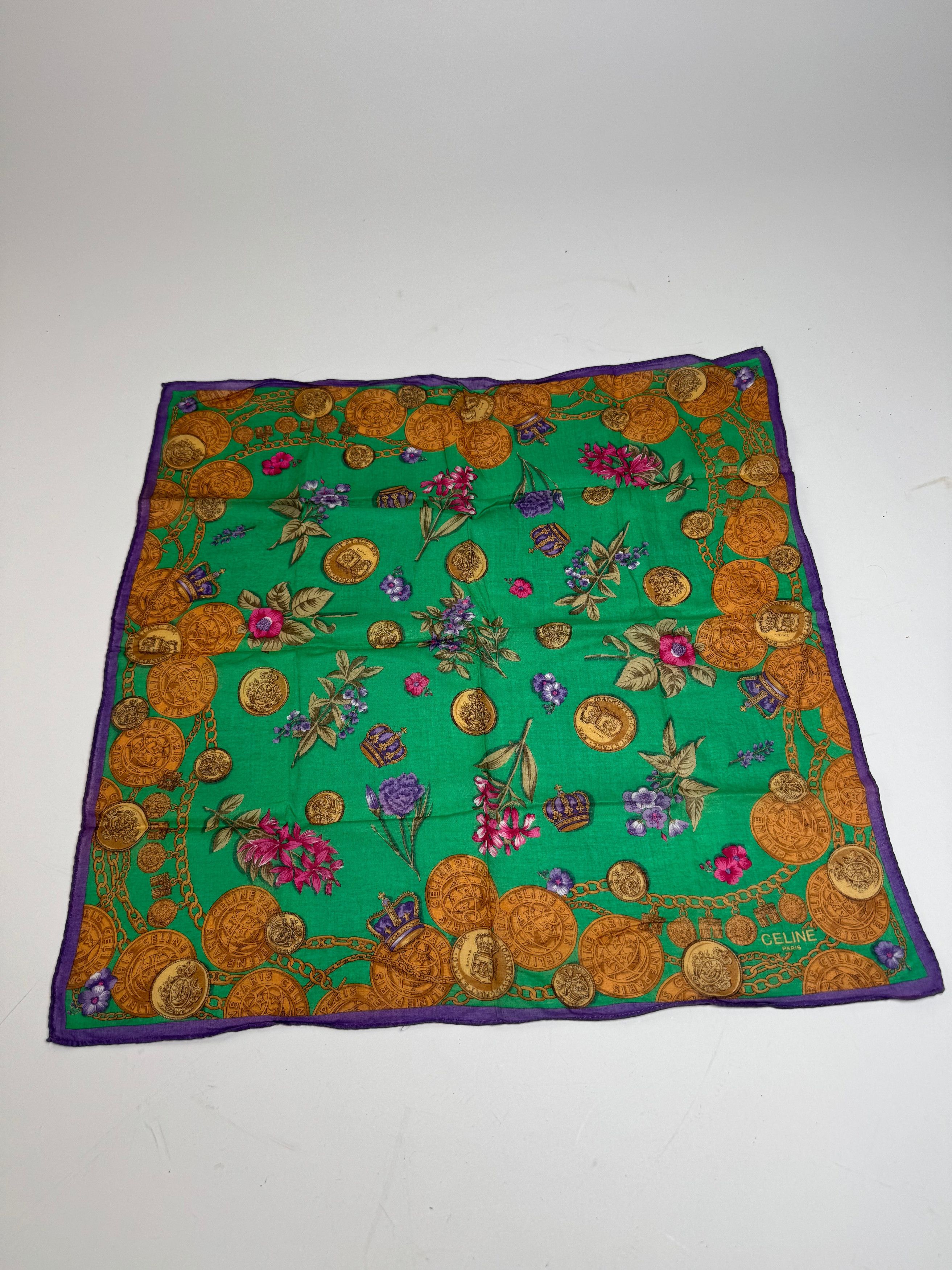 Celine Vintage Scarf Green Purple Gold Size ONE SIZE - 5 Thumbnail