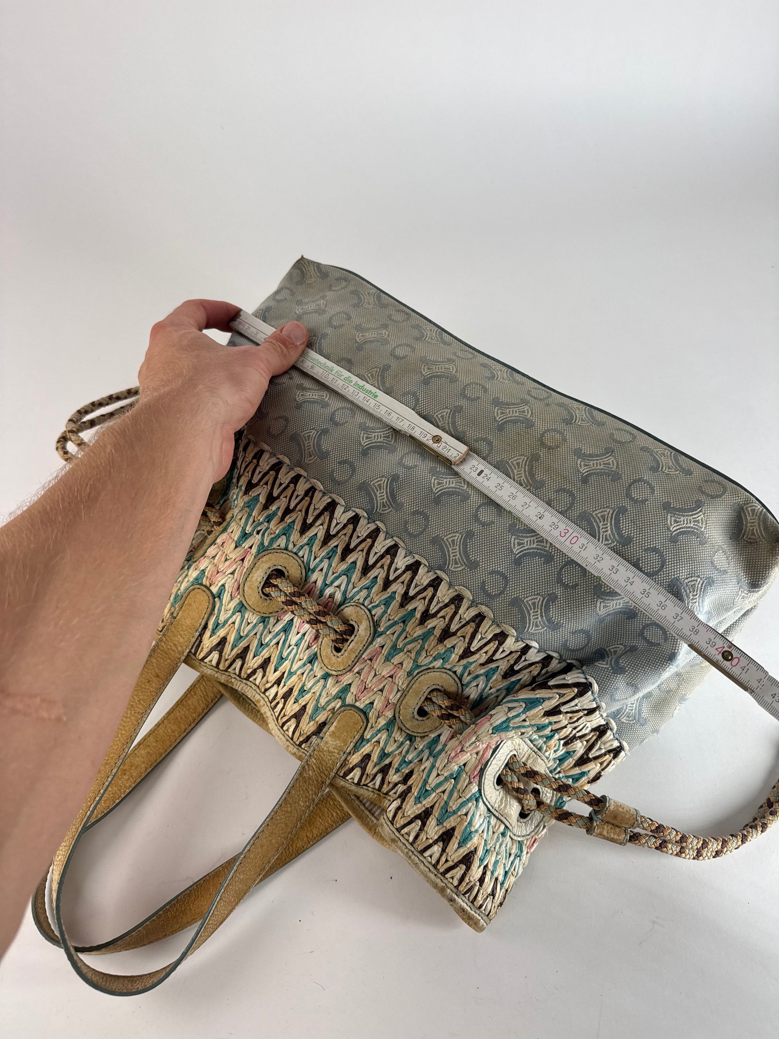 Celine Vintage Monogram Handbag Beige Blue White Size ONE SIZE - 10 Thumbnail
